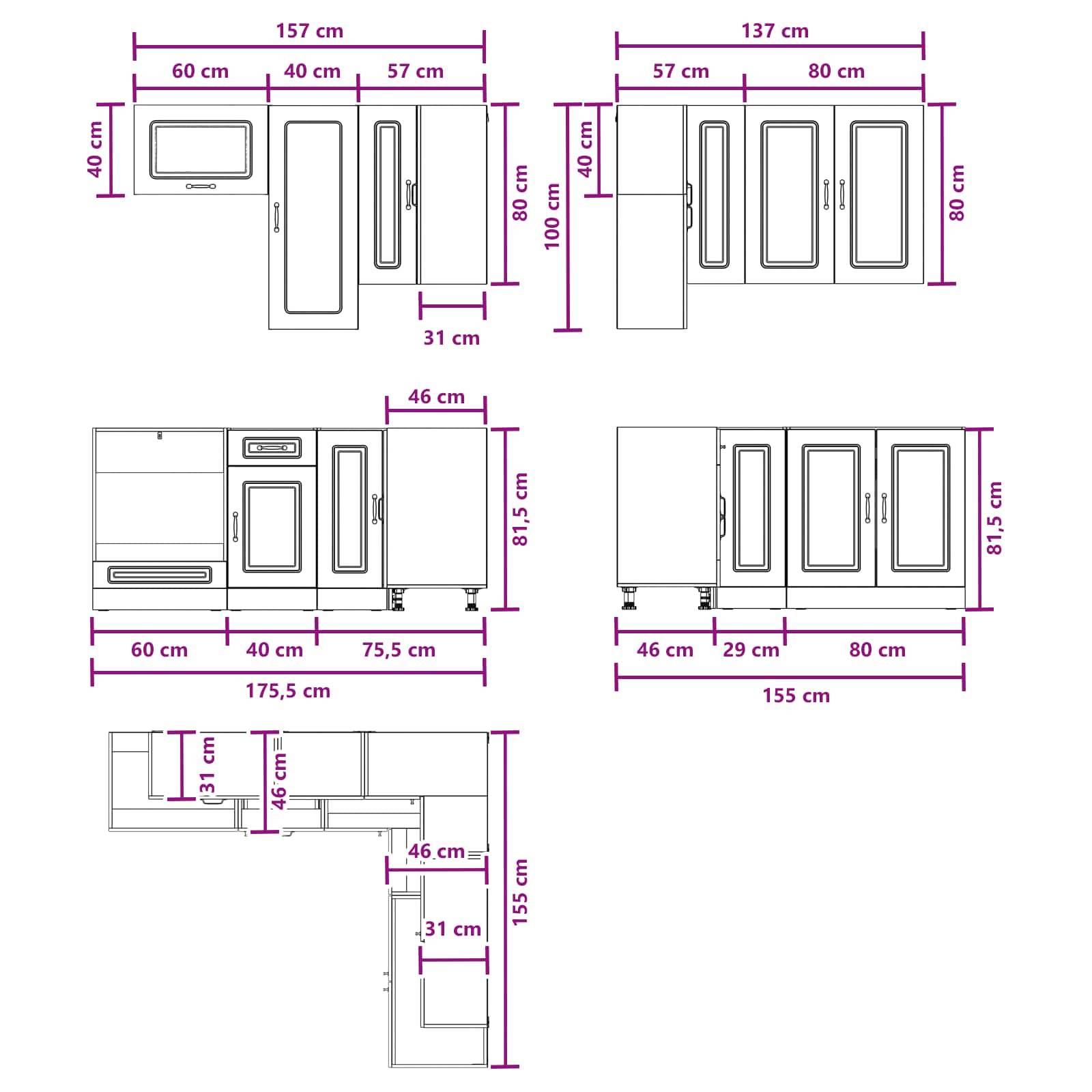 vidaXL Kücheneinheit KALMAR 8 pcs Schwarz Holzwerkstoff