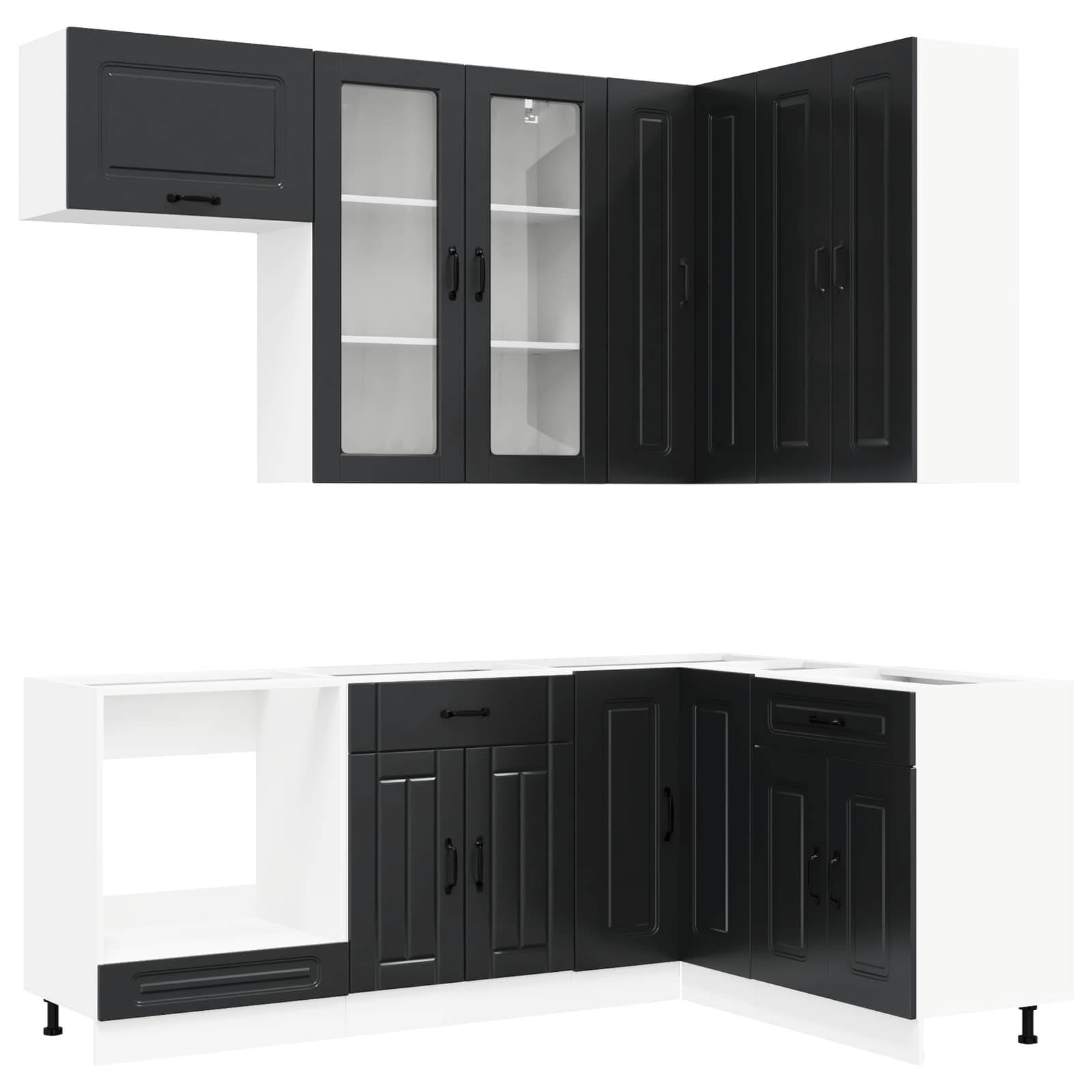 vidaXL Kücheneinheit KALMAR 8 pcs Schwarz Holzwerkstoff