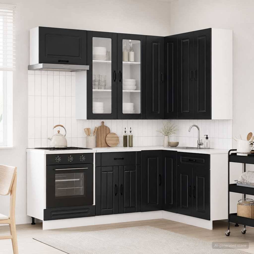 vidaXL Kücheneinheit KALMAR 8 pcs Schwarz Holzwerkstoff