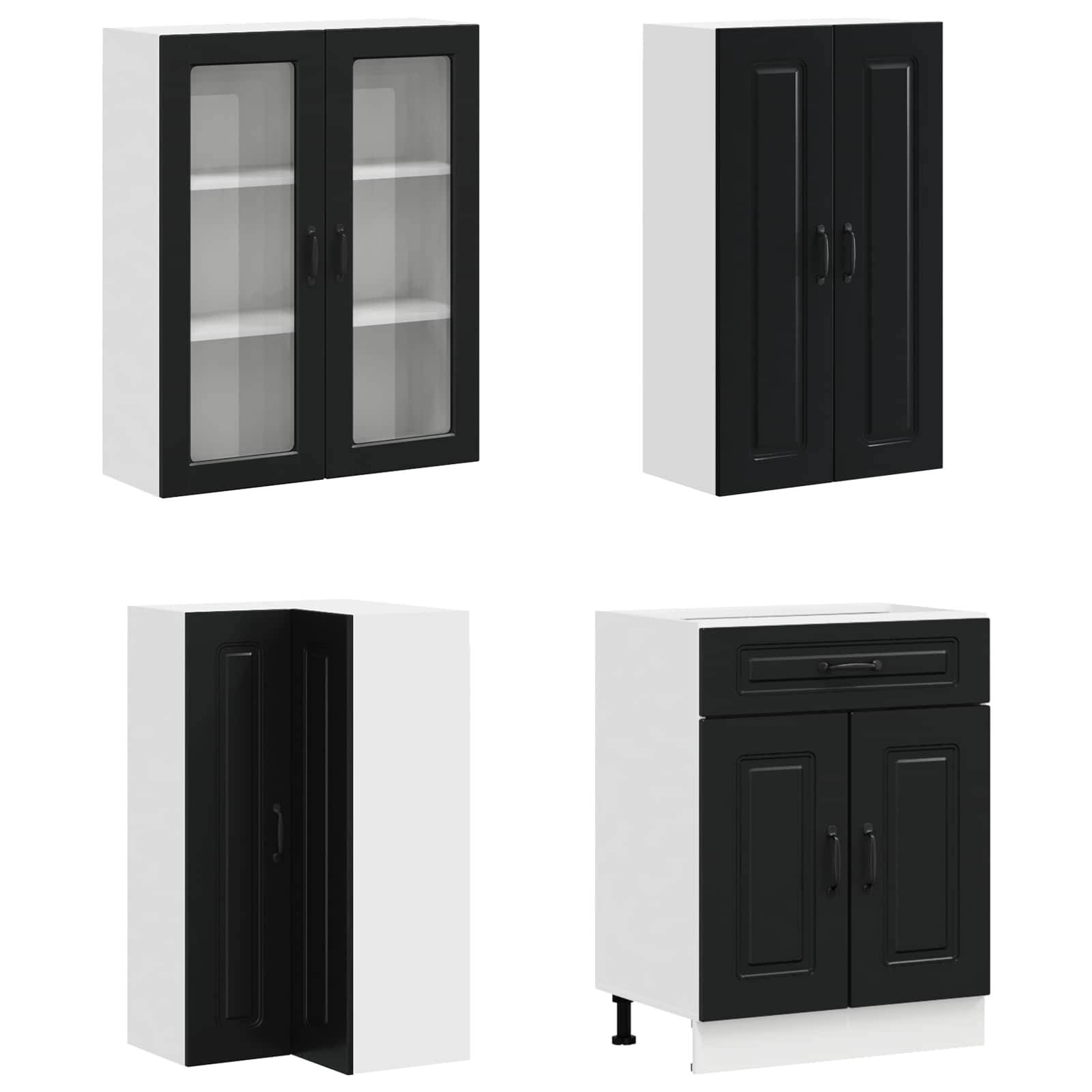 vidaXL Kücheneinheit KALMAR 8 pcs Schwarz Holzwerkstoff
