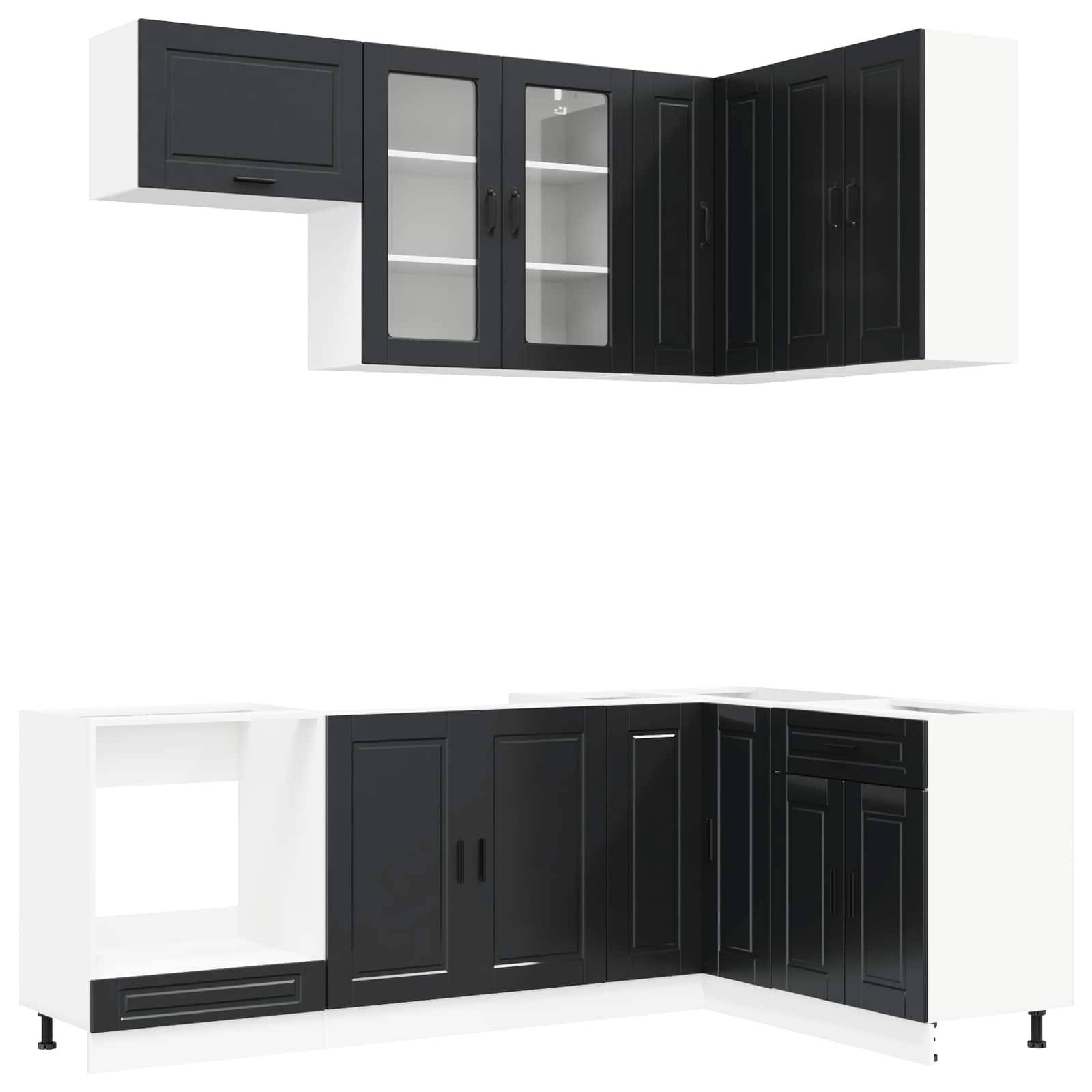 vidaXL Kücheneinheit PORTO 8 pcs Schwarz Holzwerkstoff