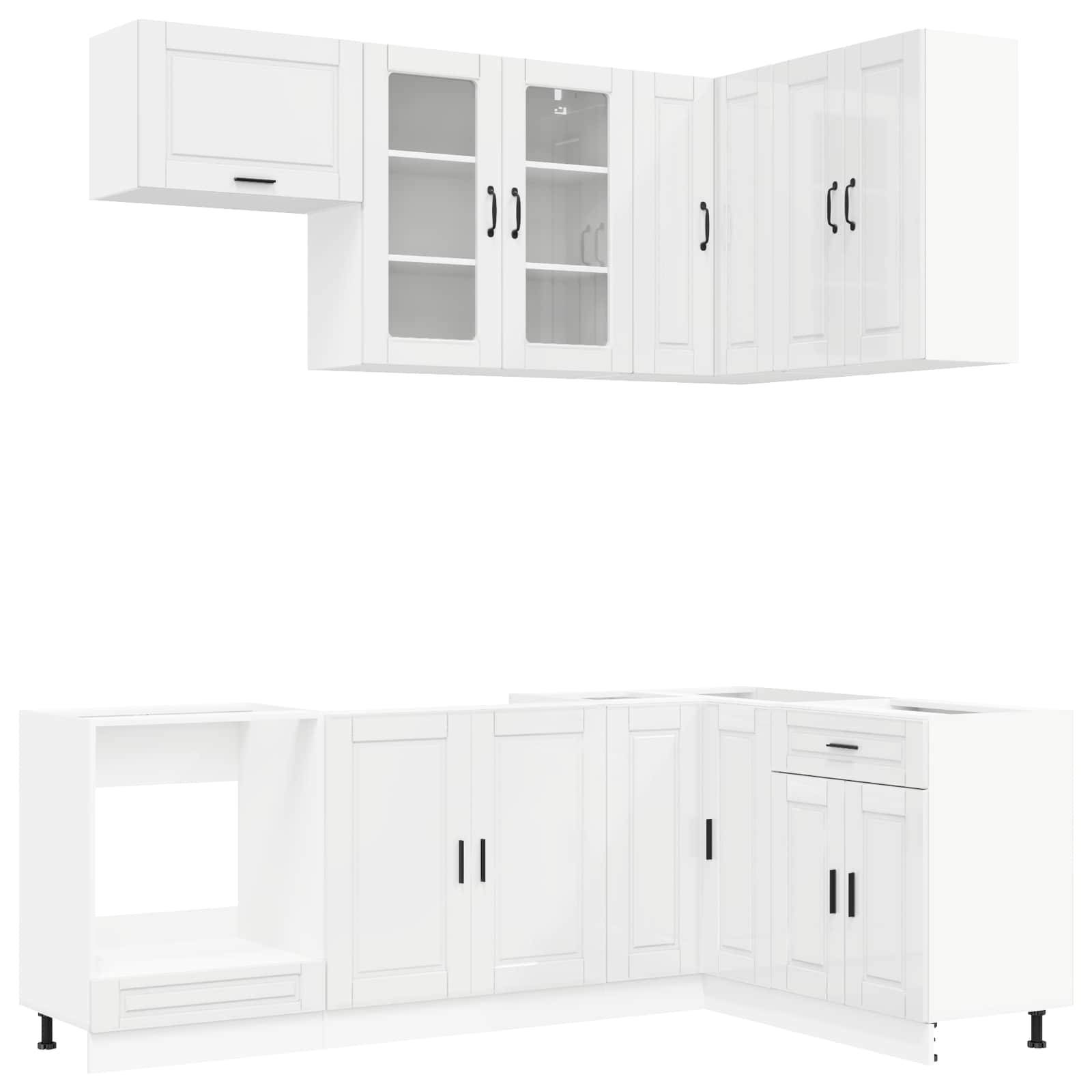 vidaXL Kücheneinheit PORTO 8 pcs Hochglanz Weiß Holzwerkstoff