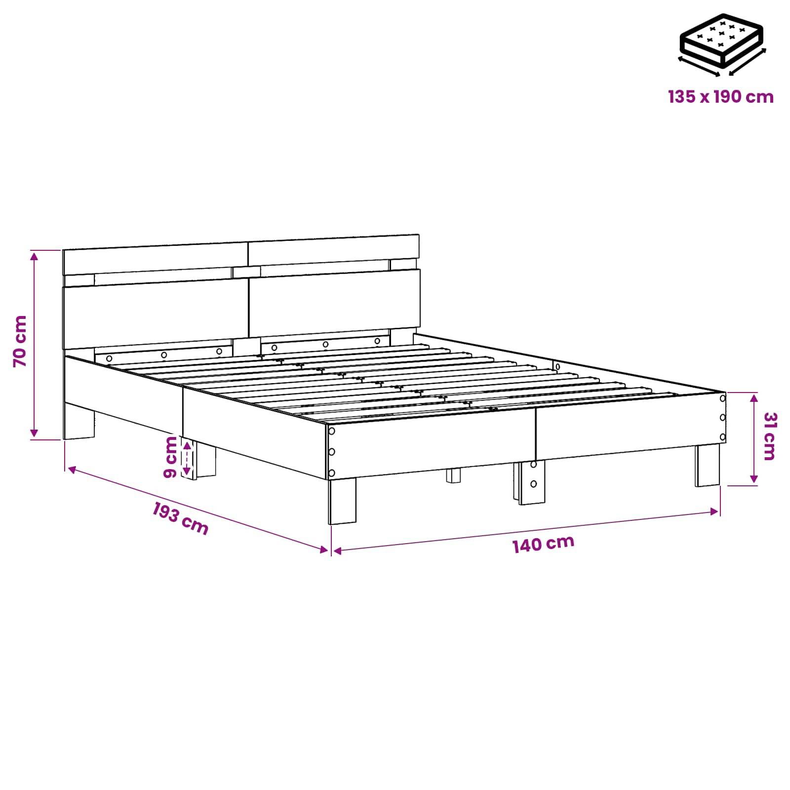 vidaXL Bettrahmen Altholz 135 x 190 cm Holzwerkstoff