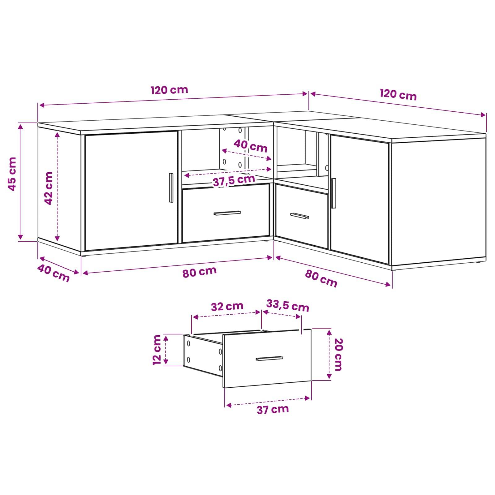 vidaXL Eckschrank Schwarze Eiche 200 x 40 x 45 cm Holzwerkstoff