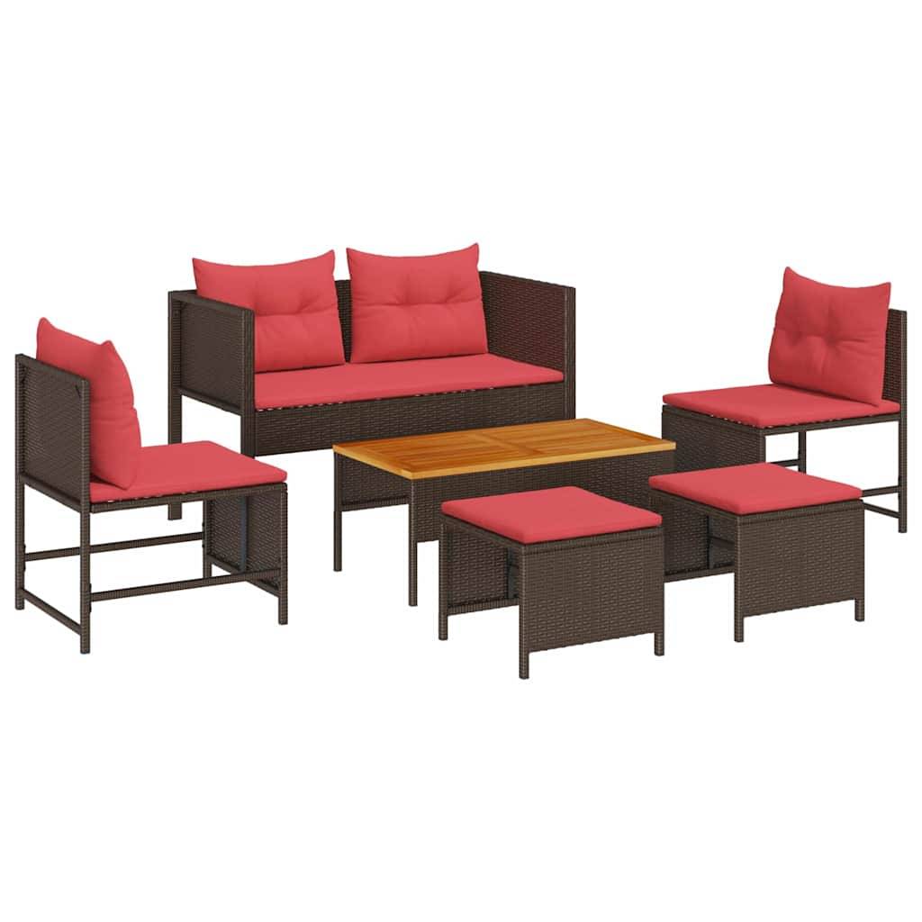 vidaXL Gartensofa-set mit Kissen 6 pcs Braun und Rot Poly-Rattan