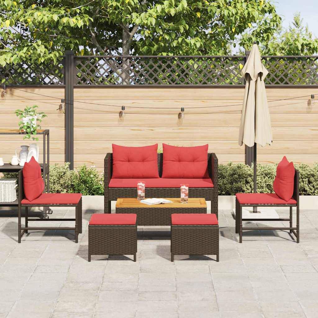 vidaXL Gartensofa-set mit Kissen 6 pcs Braun und Rot Poly-Rattan