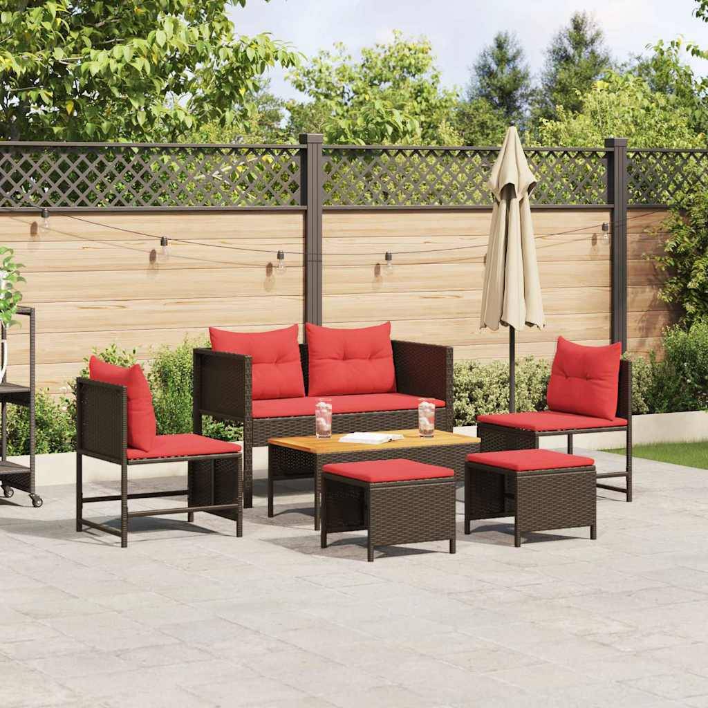 vidaXL Gartensofa-set mit Kissen 6 pcs Braun und Rot Poly-Rattan