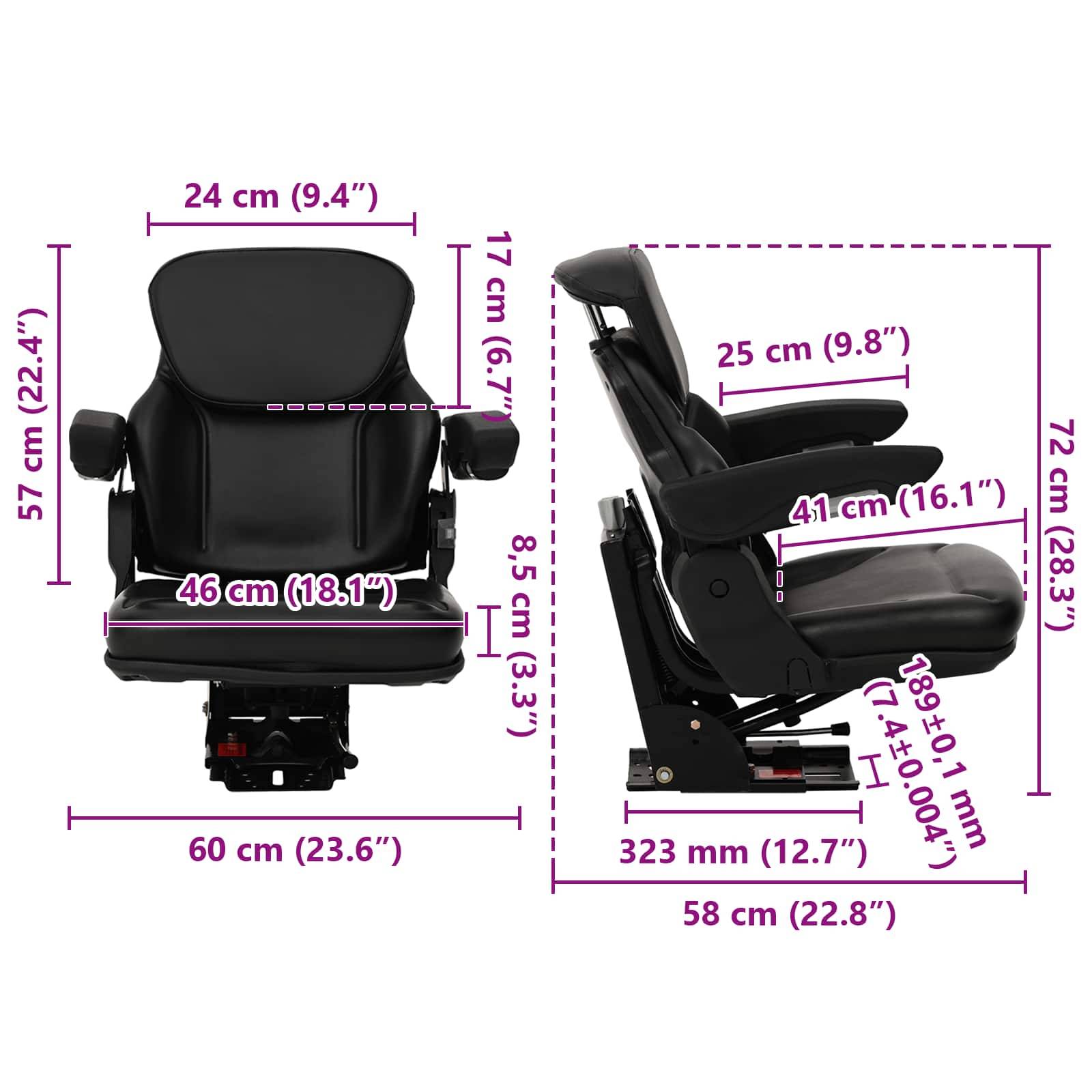 vidaXL Traktorsitz mit Federung Schwarz 60 x 58 x 72 cm Stahl und PVC