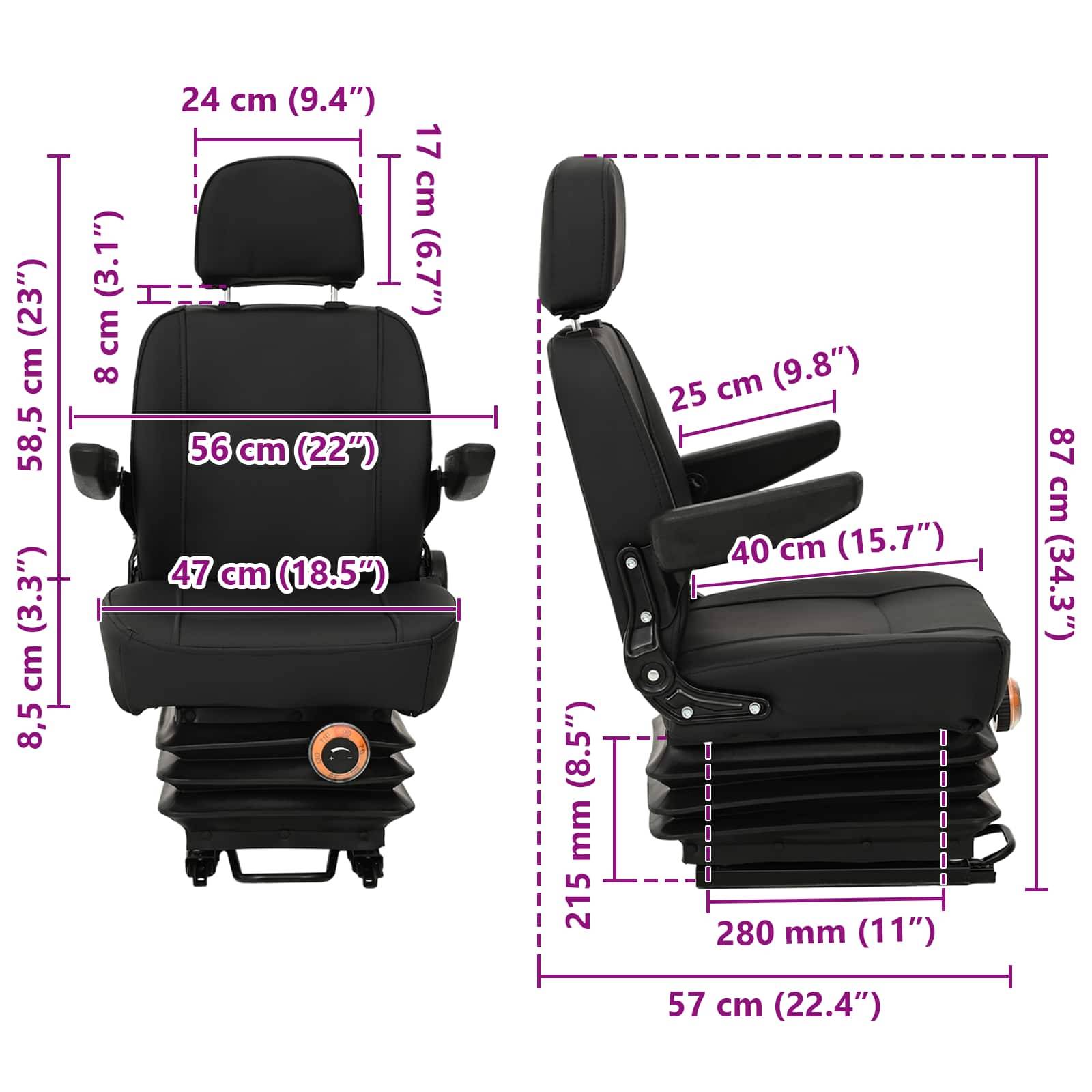 vidaXL Traktorsitz mit Federung Schwarz 56 x 57 x 87 cm Stahl und PVC