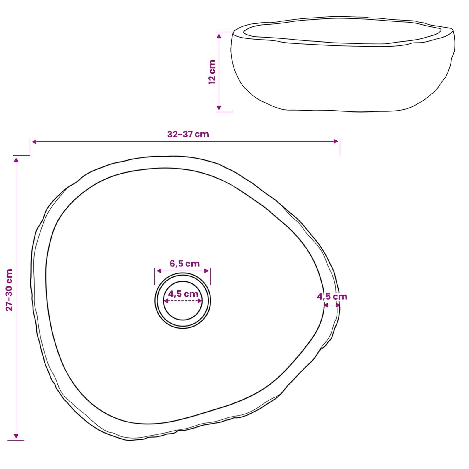 vidaXL Waschbecken Oval Grau (32-37) x (27-30) x 12 cm Flussstein