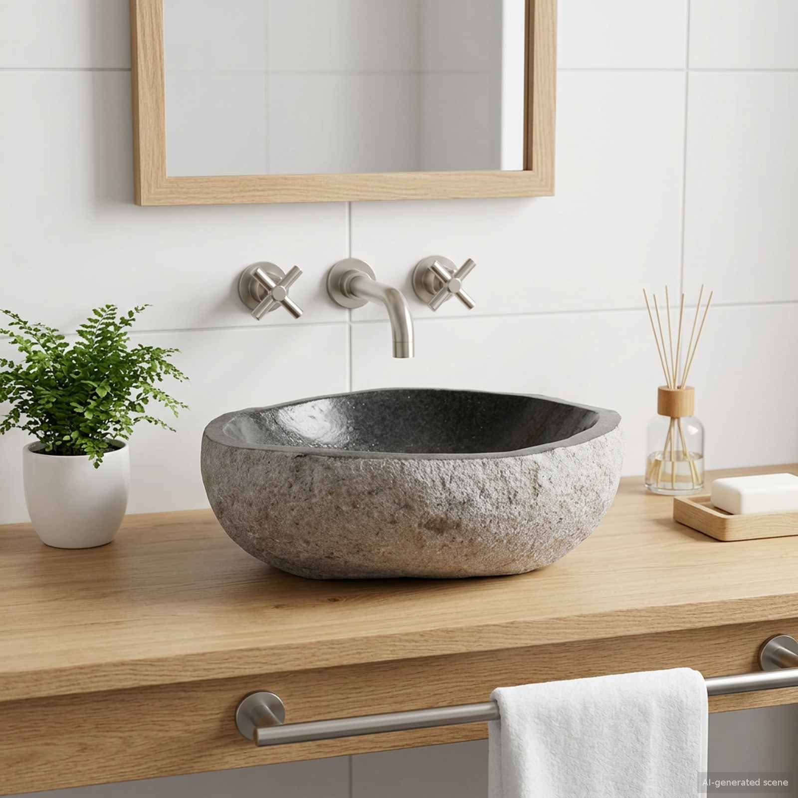vidaXL Waschbecken Oval Grau (32-37) x (27-30) x 12 cm Flussstein