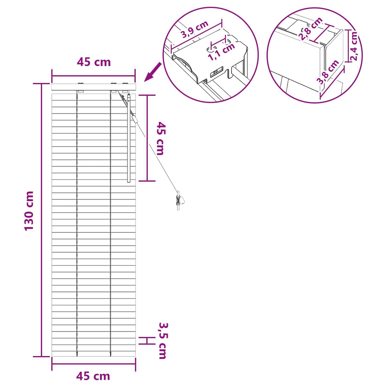 vidaXL Jalousie Eichenoptik 45 x 130 cm 35 mm Massives Paulownia-Holz