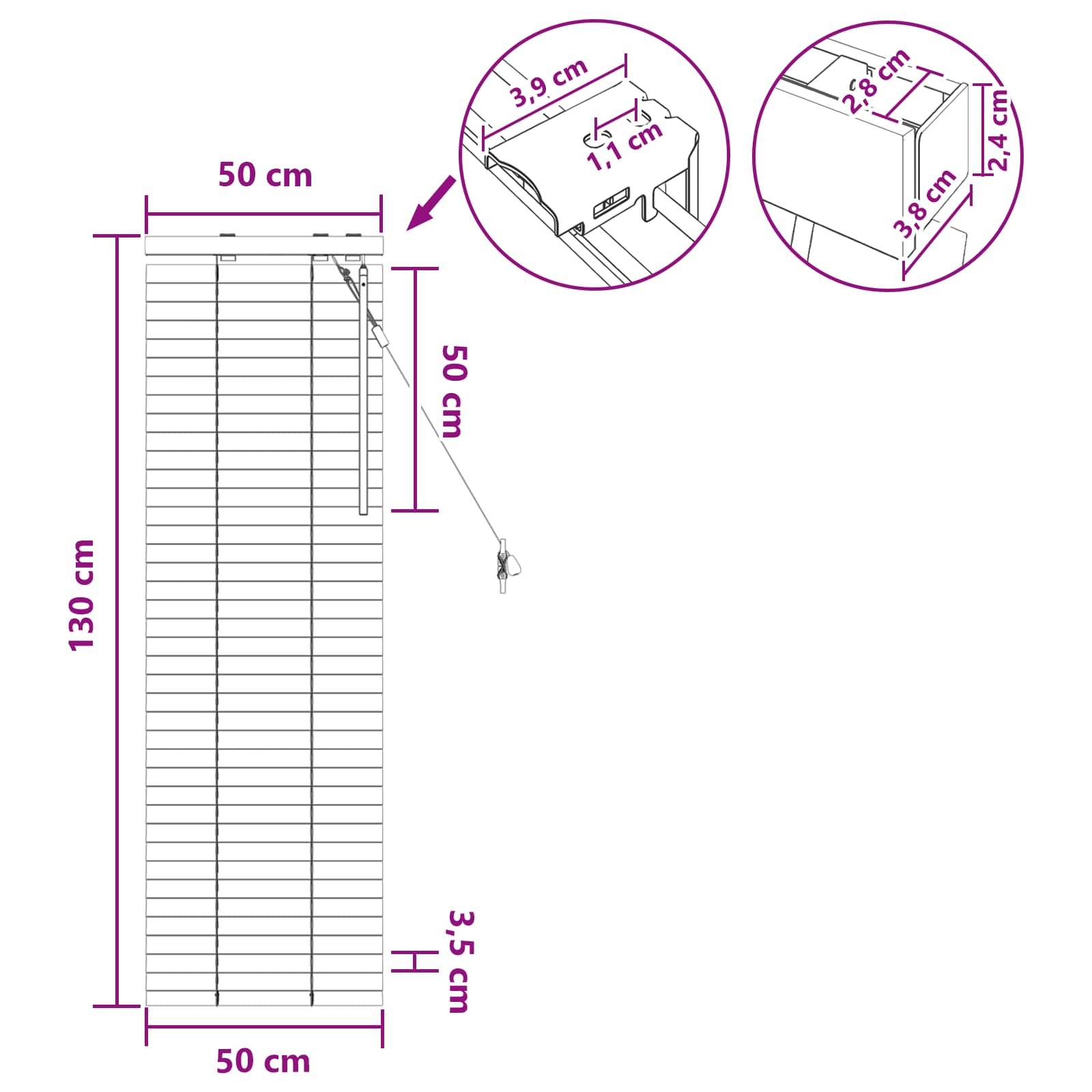vidaXL Jalousie Weiß 50 x 130 cm 35 mm Massives Paulownia-Holz