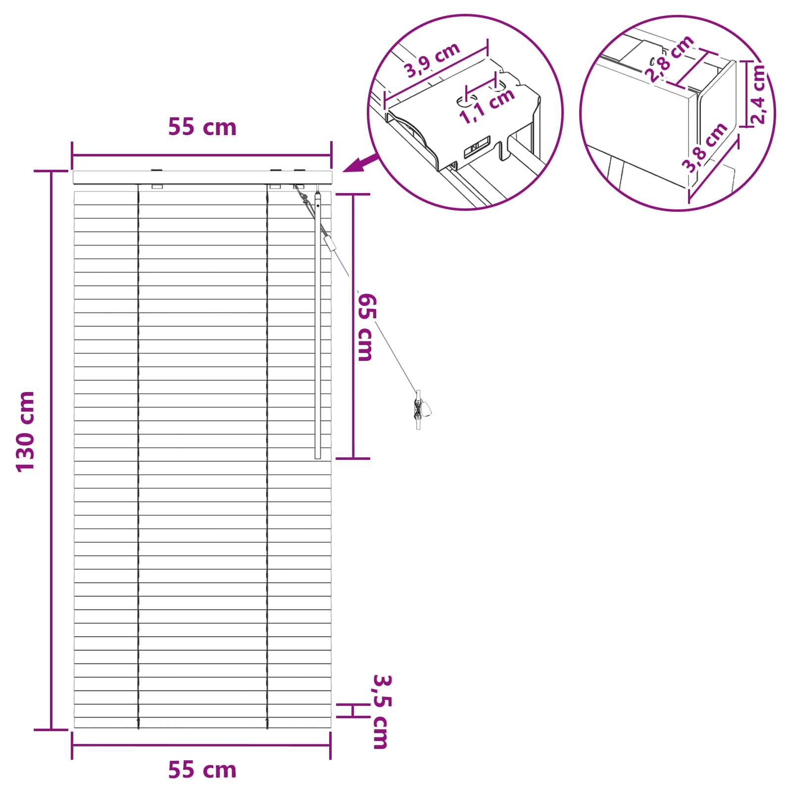 vidaXL Jalousie Schwarz 55 x 130 cm 35 mm Massives Paulownia-Holz