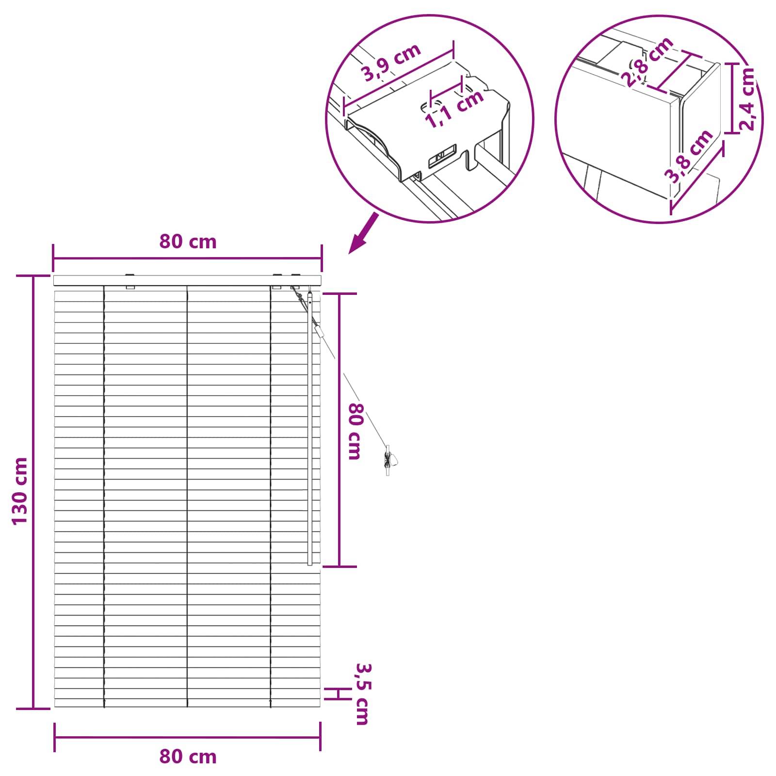 vidaXL Jalousie Schwarz 80 x 130 cm 35 mm Massives Paulownia-Holz