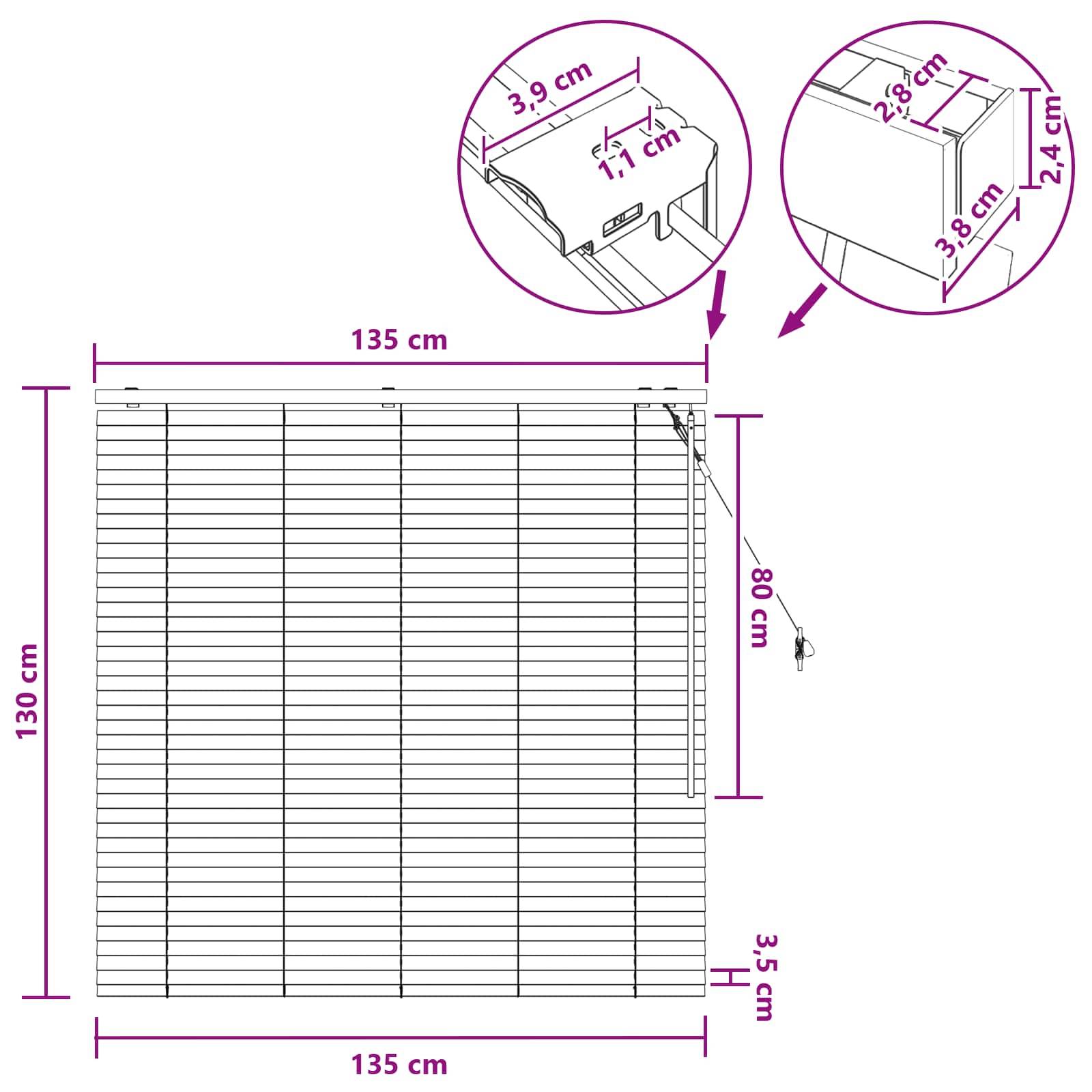 vidaXL Jalousie Weiß 135 x 130 cm 35 mm Massives Paulownia-Holz