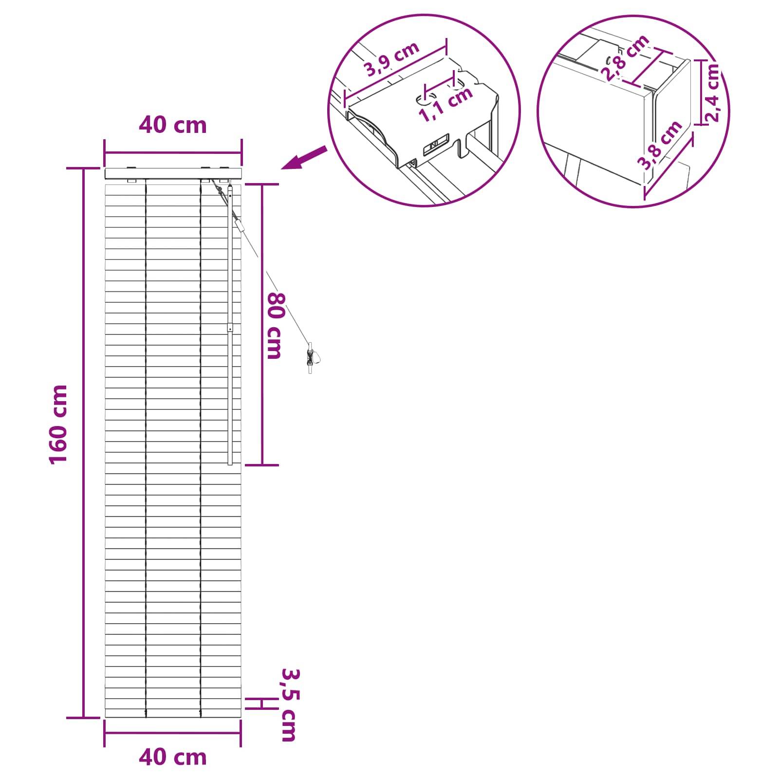 vidaXL Jalousie Weiß 40 x 160 cm 35 mm Massives Paulownia-Holz