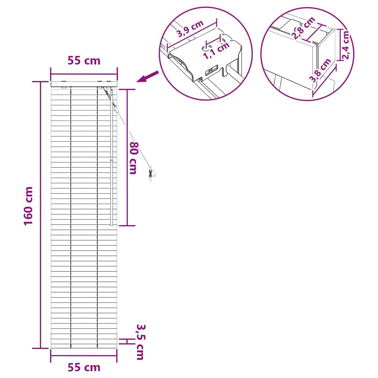 vidaXL Jalousie Schwarz 55 x 160 cm 35 mm Massives Paulownia-Holz