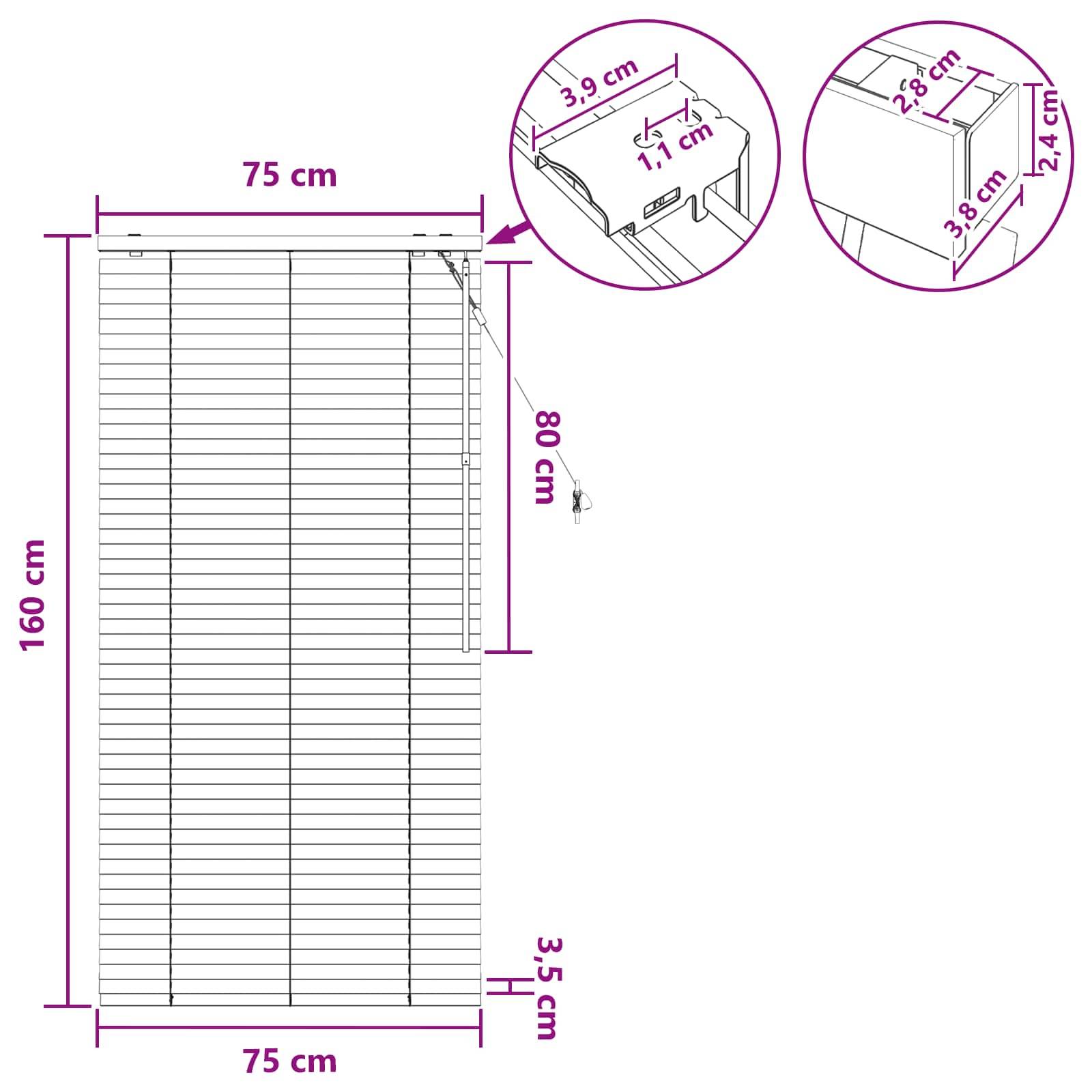 vidaXL Jalousie Schwarz 75 x 160 cm 35 mm Massives Paulownia-Holz
