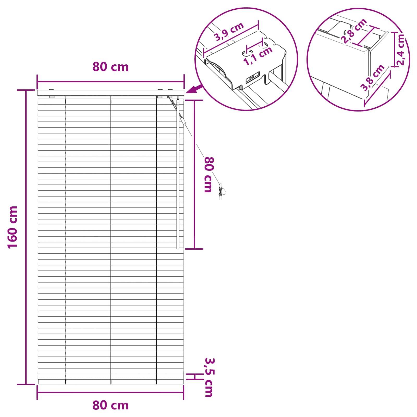 vidaXL Jalousie Schwarz 80 x 160 cm 35 mm Massives Paulownia-Holz