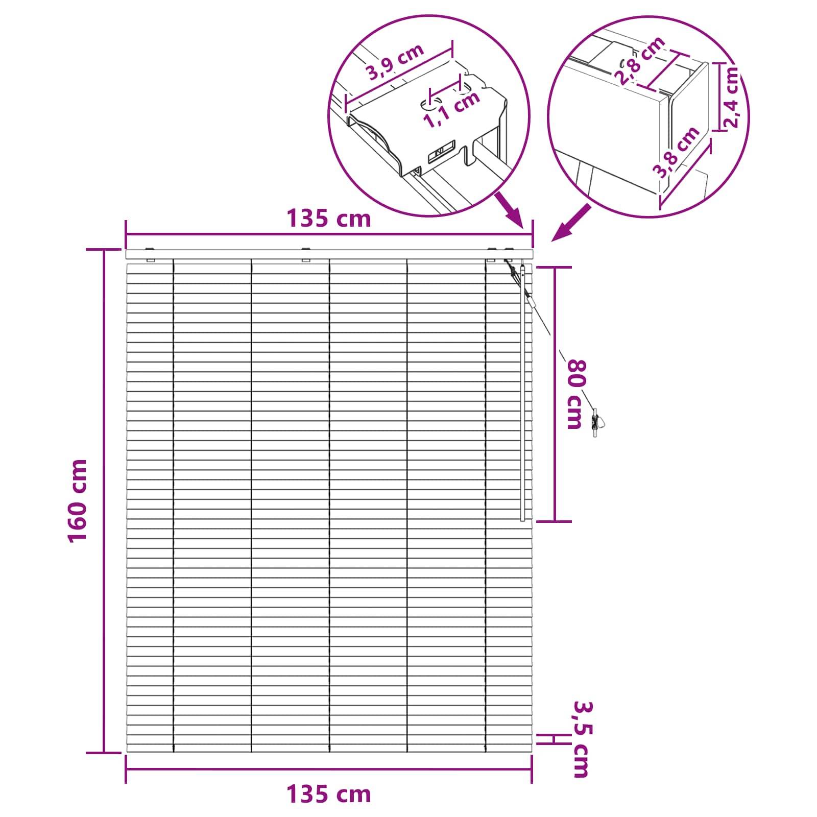 vidaXL Jalousie Weiß 135 x 160 cm 35 mm Massives Paulownia-Holz