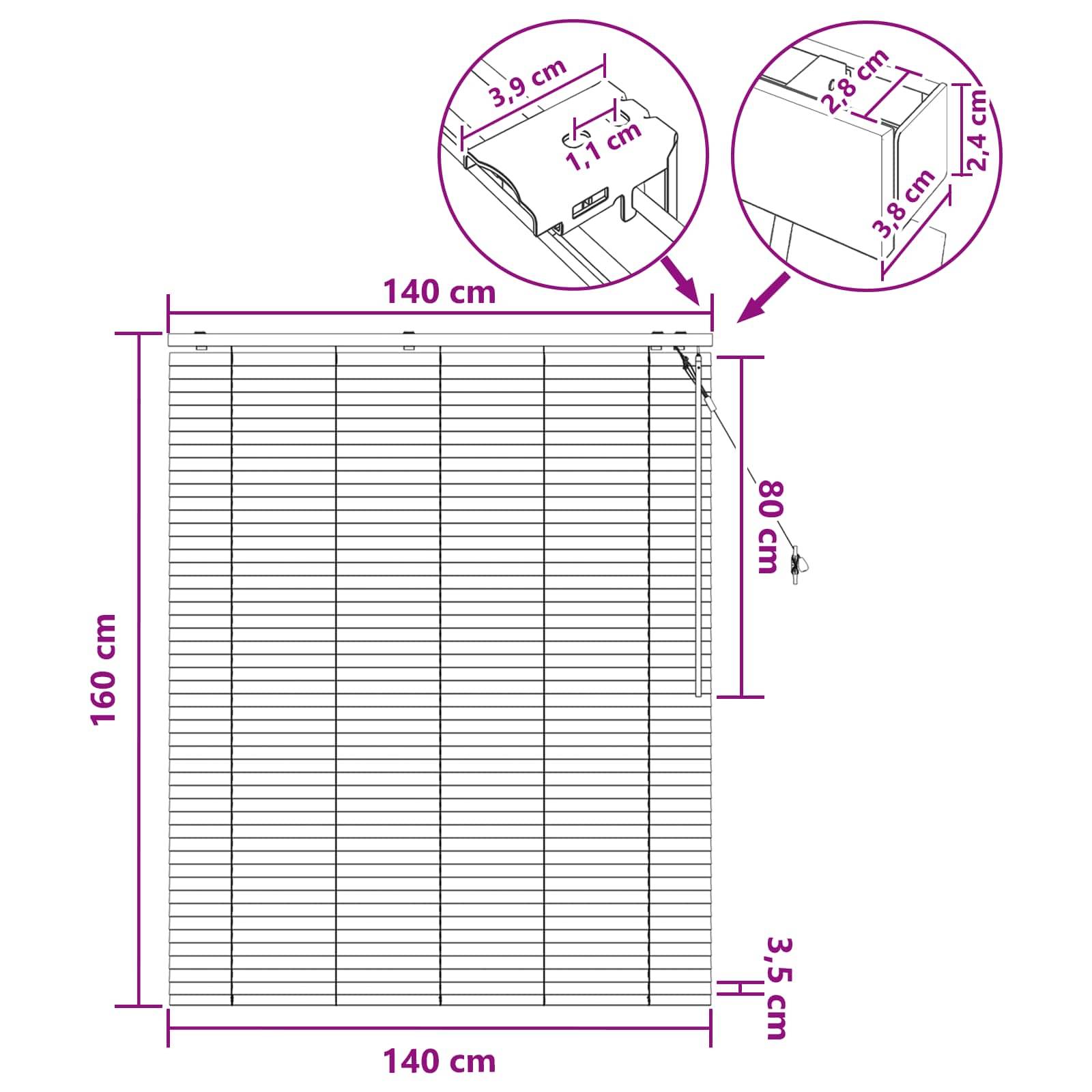 vidaXL Jalousie Dunkelbraun 140 x 160 cm 35 mm Massives Paulownia-Holz