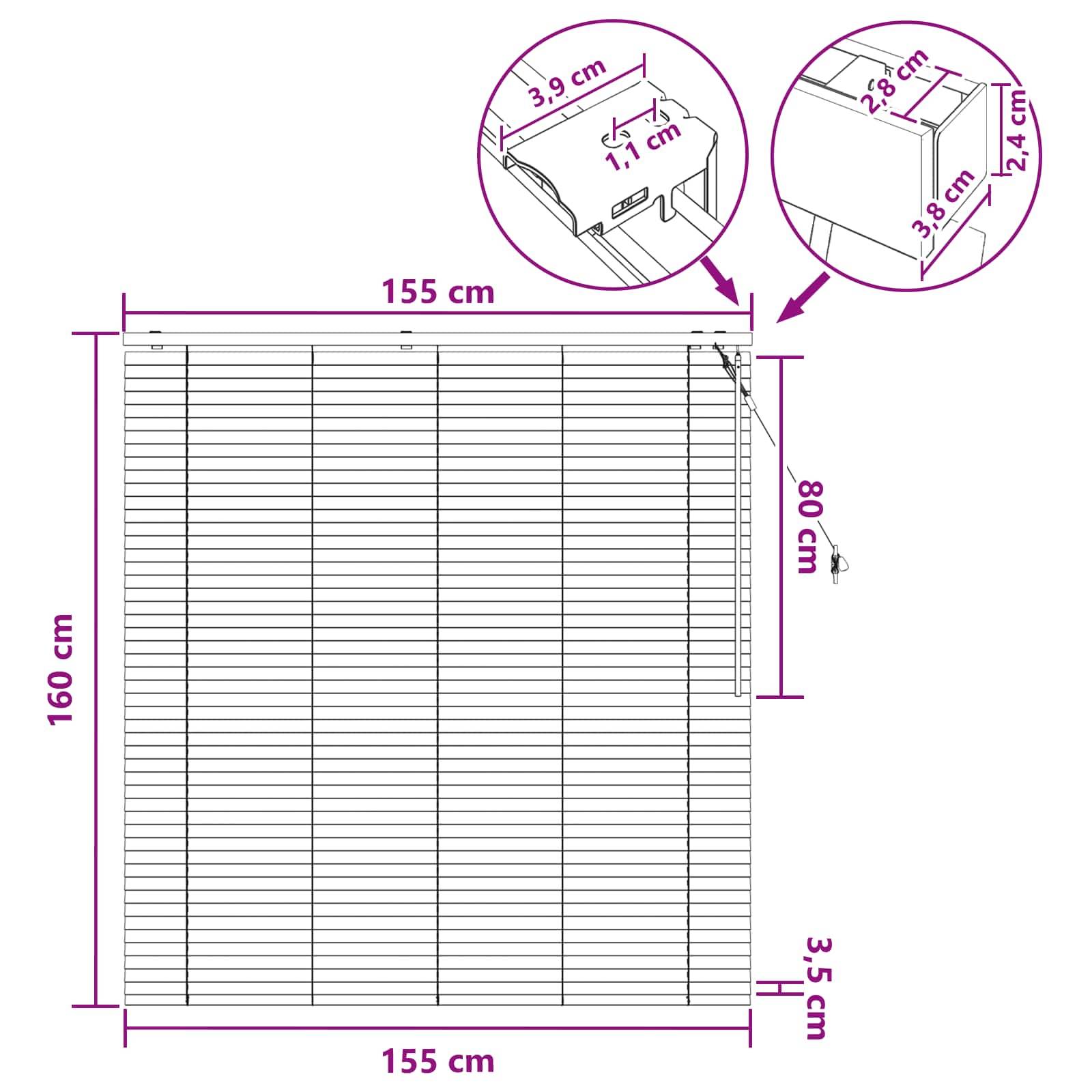 vidaXL Jalousie Weiß 155 x 160 cm 35 mm Massives Paulownia-Holz