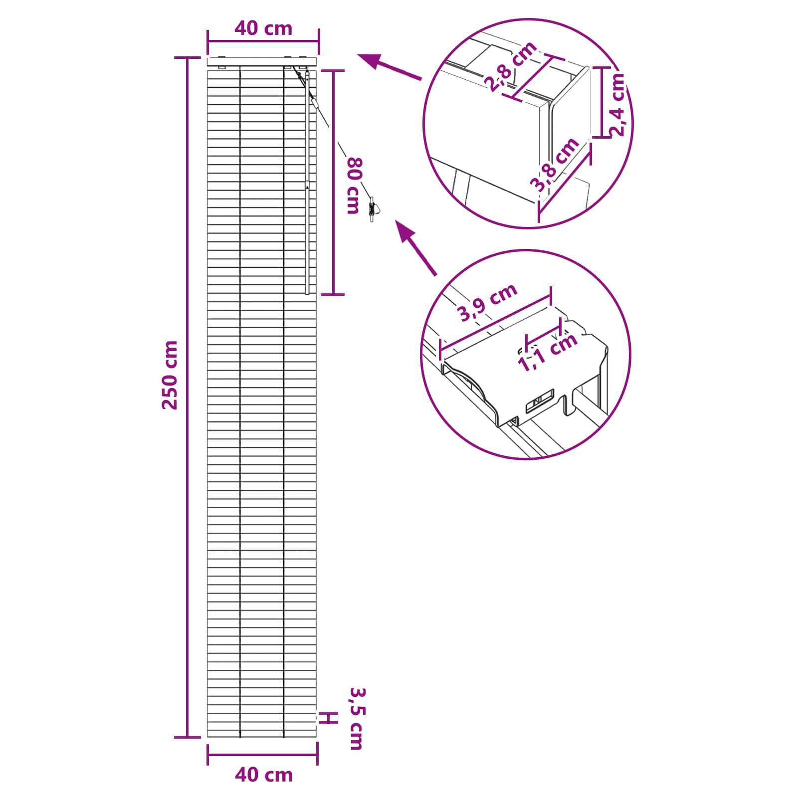 vidaXL Jalousie Weiß 40 x 250 cm 35 mm Massives Paulownia-Holz