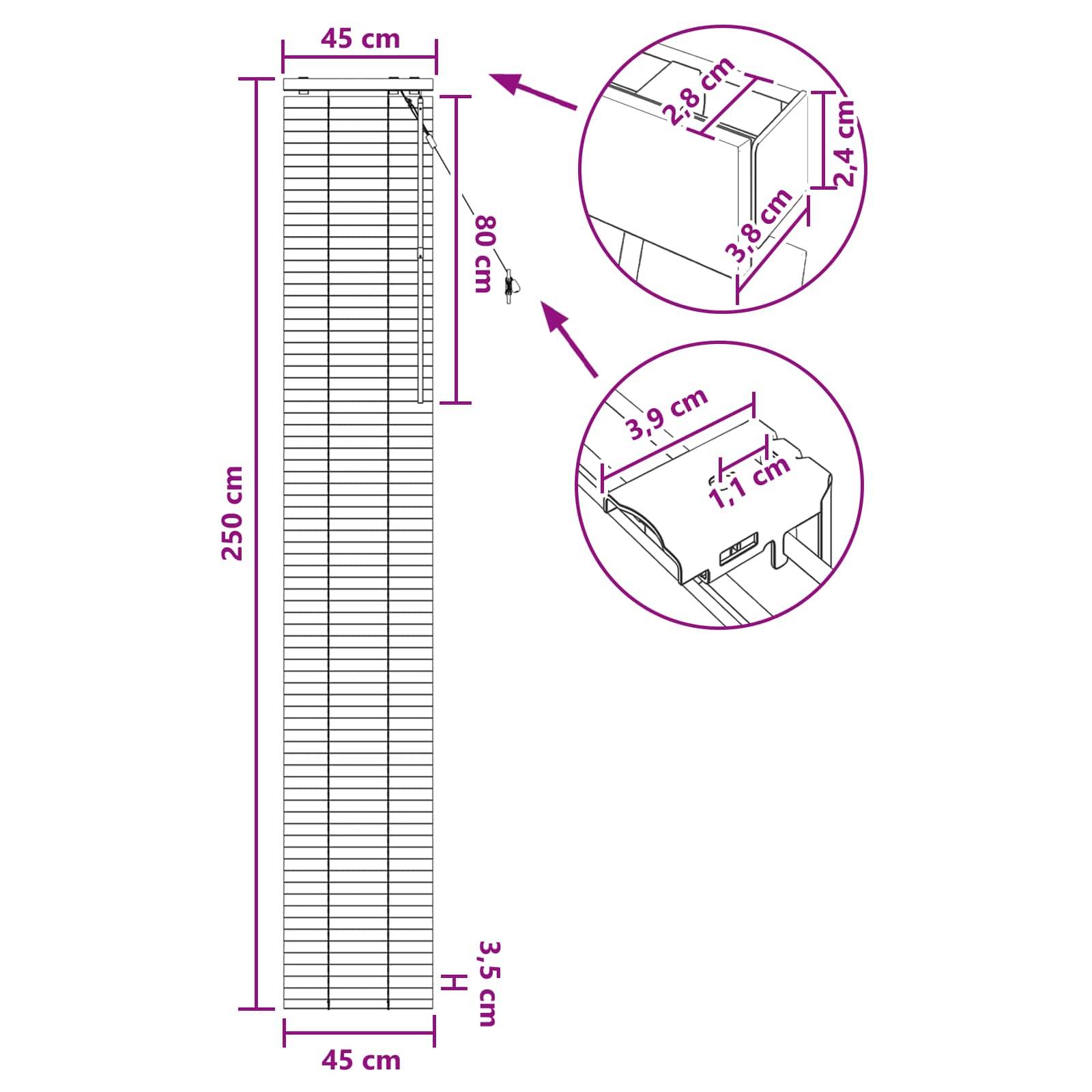 vidaXL Jalousie Weiß 45 x 250 cm 35 mm Massives Paulownia-Holz