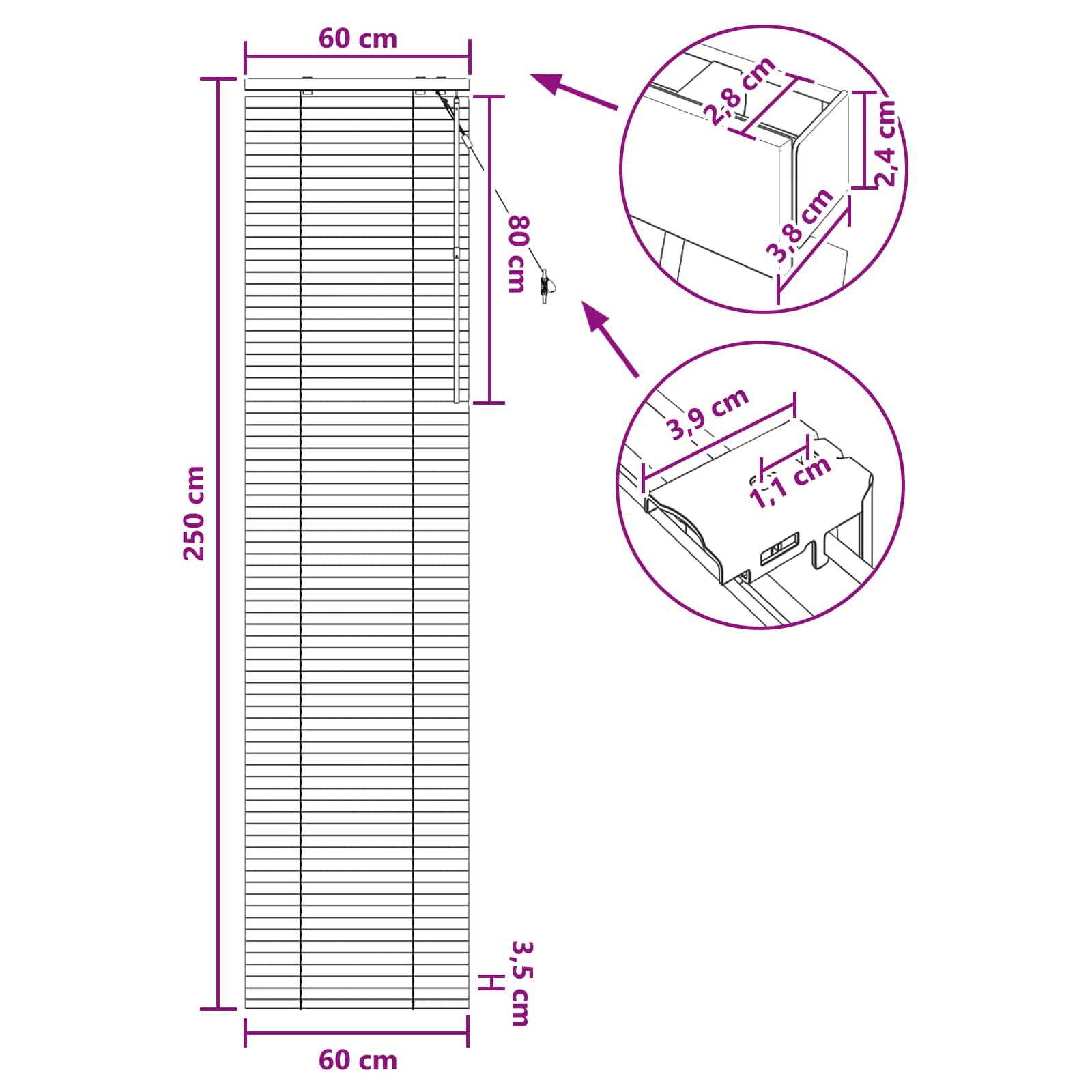 vidaXL Jalousie Weiß 60 x 250 cm 35 mm Massives Paulownia-Holz
