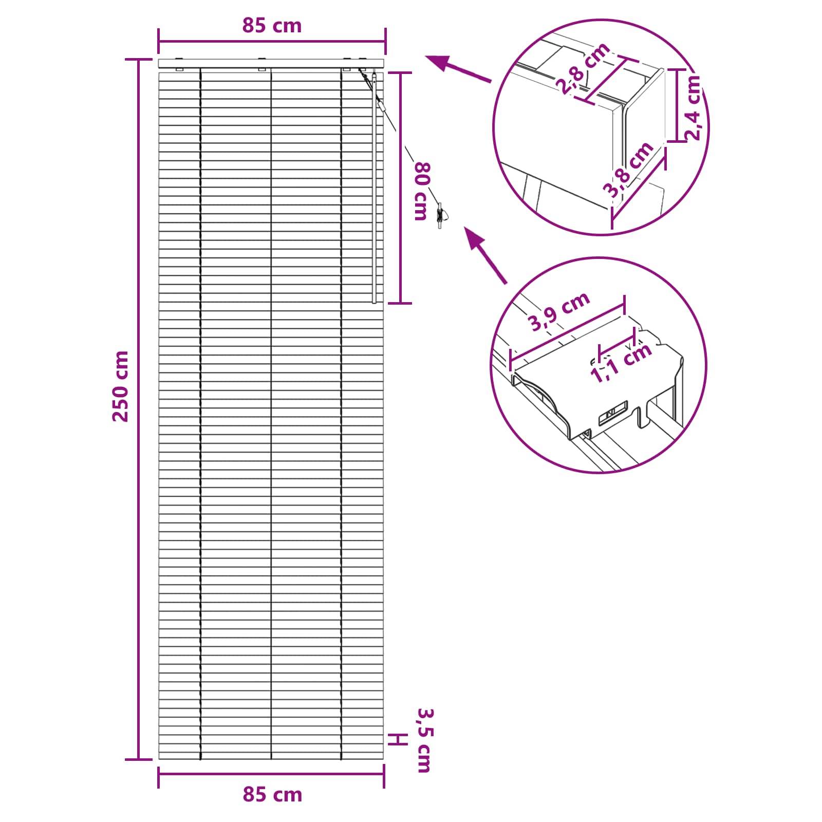 vidaXL Jalousie Eichenoptik 85 x 250 cm 35 mm Massives Paulownia-Holz
