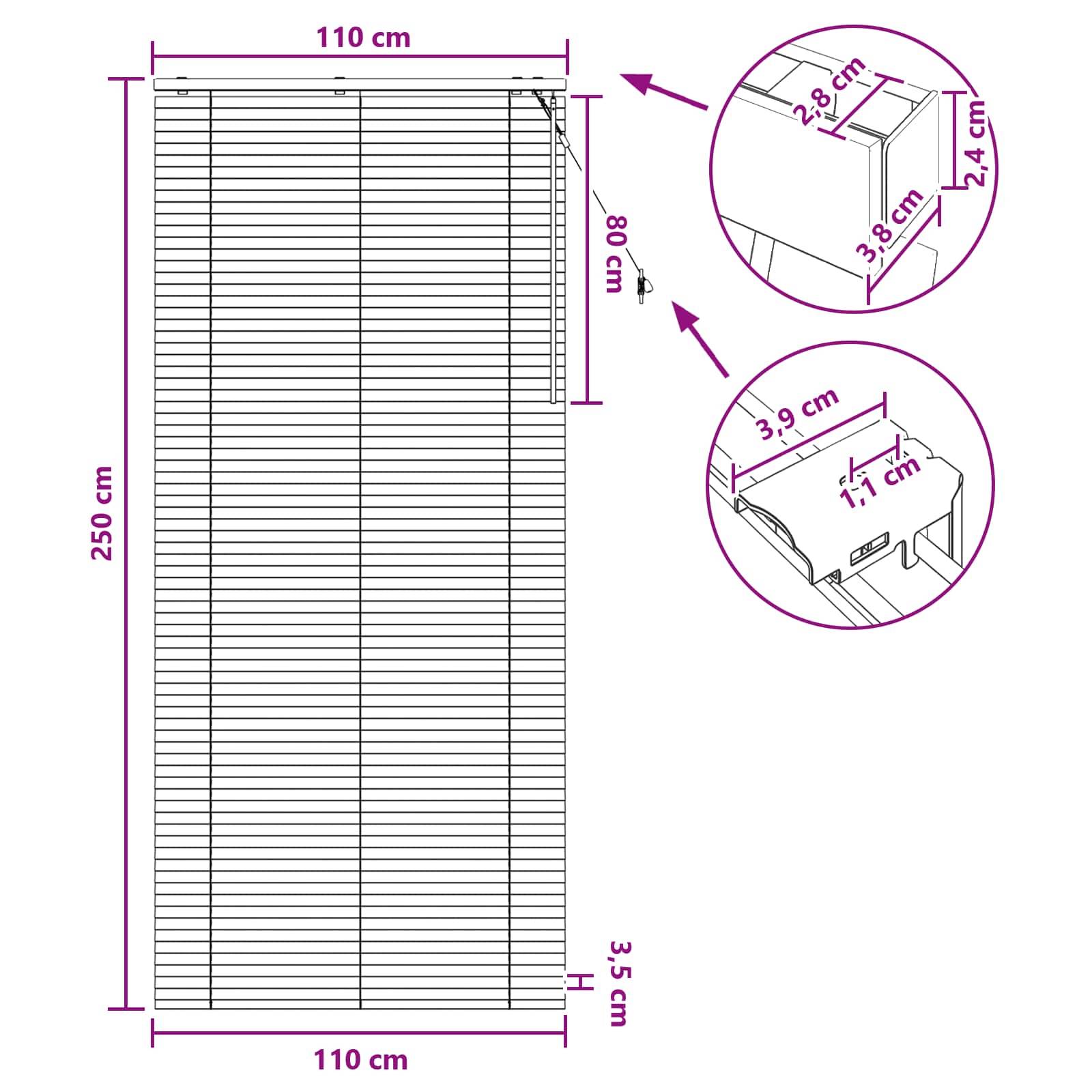 vidaXL Jalousie Dunkelbraun 110 x 250 cm 35 mm Massives Paulownia-Holz