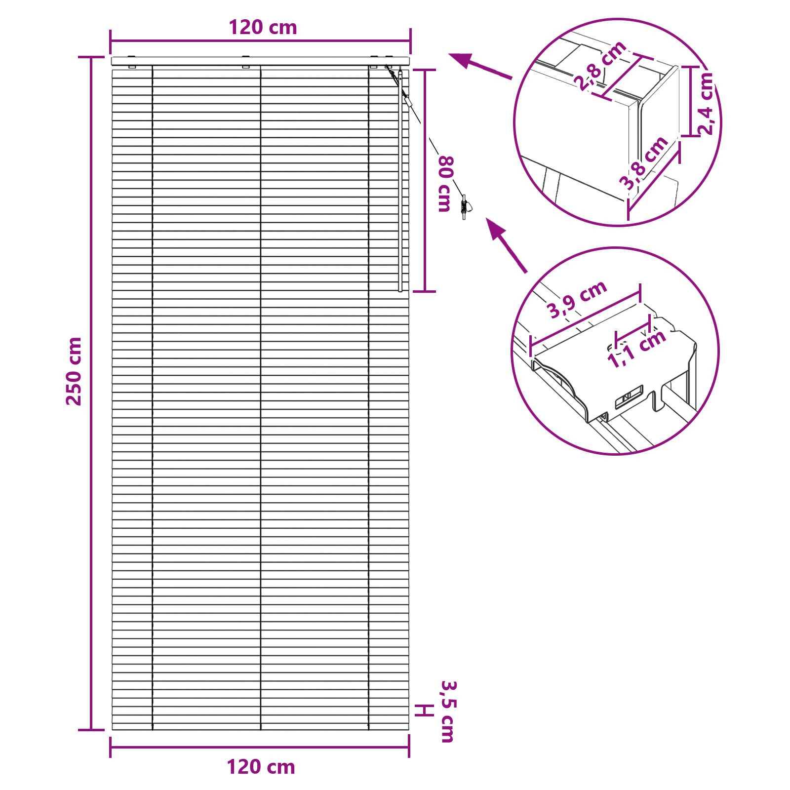 vidaXL Jalousie Schwarz 120 x 250 cm 35 mm Massives Paulownia-Holz