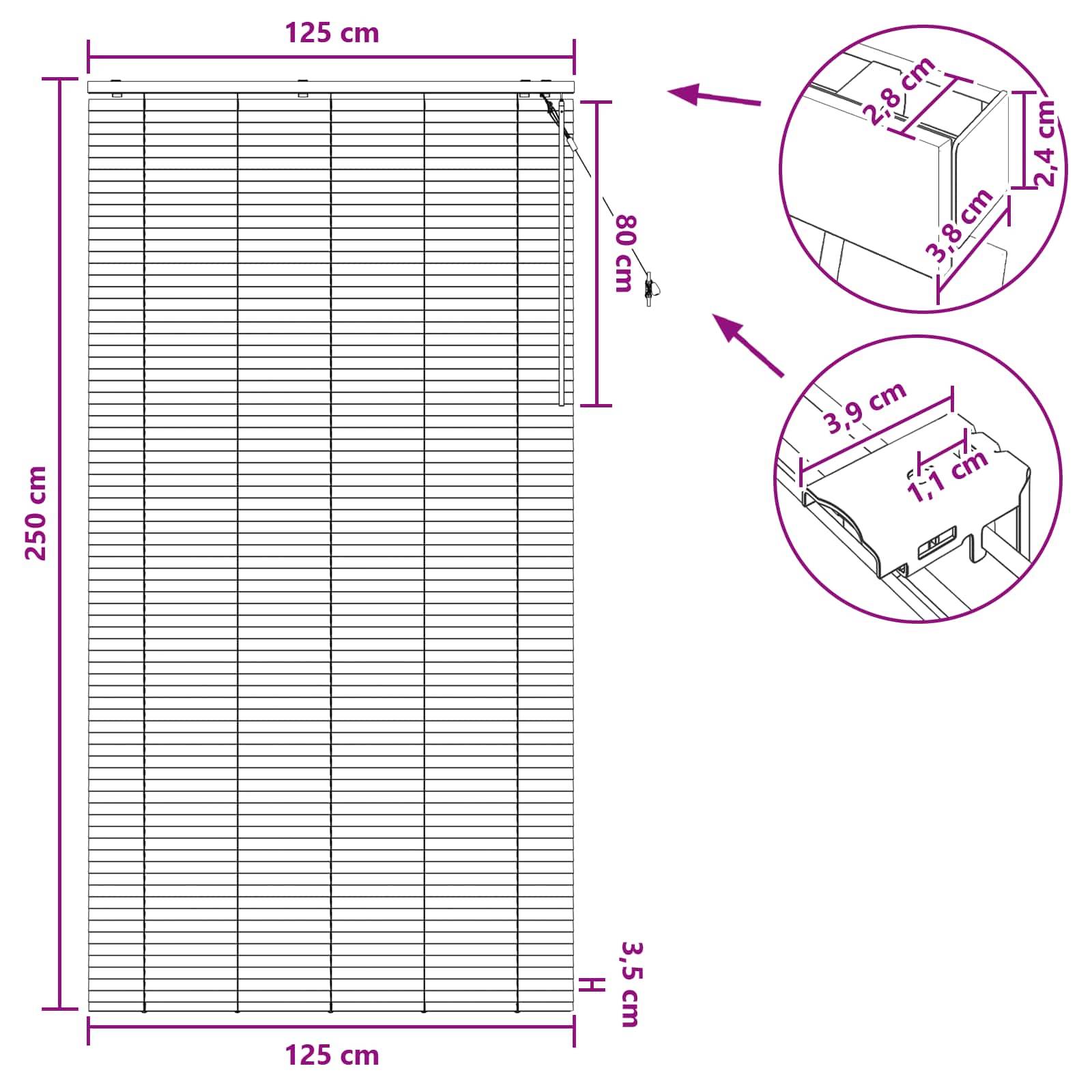 vidaXL Jalousie Weiß 125 x 250 cm 35 mm Massives Paulownia-Holz