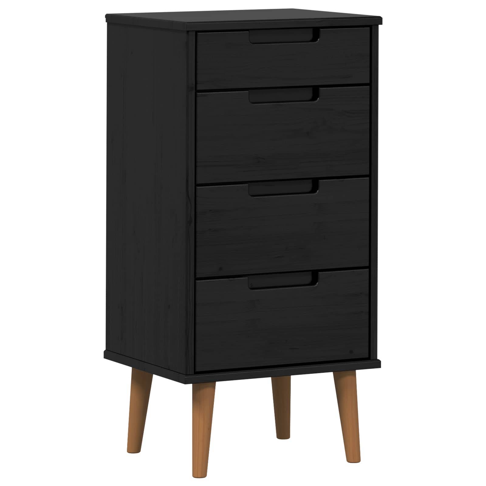vidaXL Kommode MOLDE Schwarz 40 x 35 x 82 cm Massives Kiefernholz