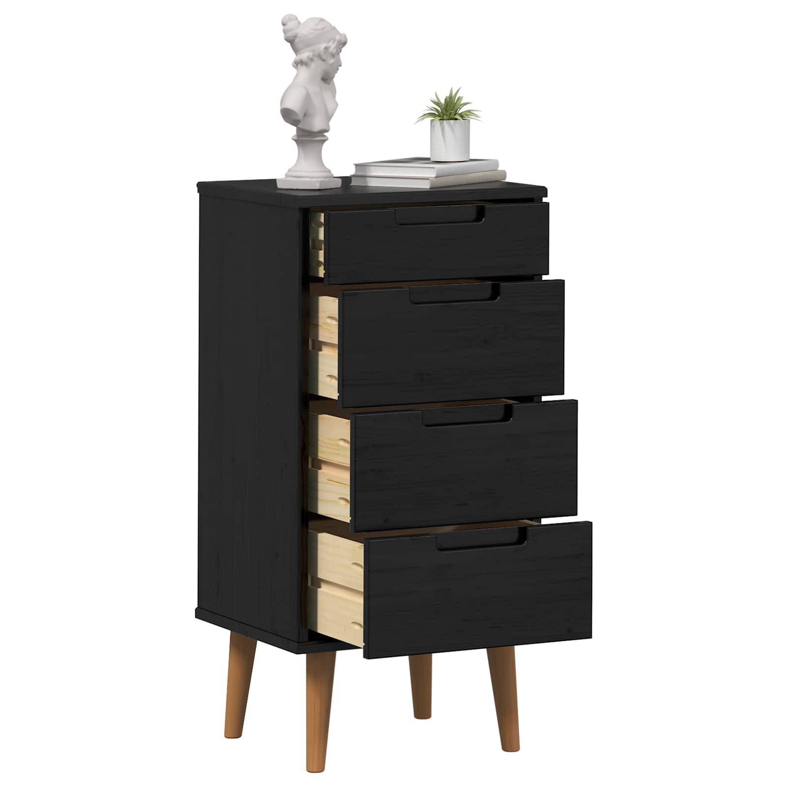 vidaXL Kommode MOLDE Schwarz 40 x 35 x 82 cm Massives Kiefernholz