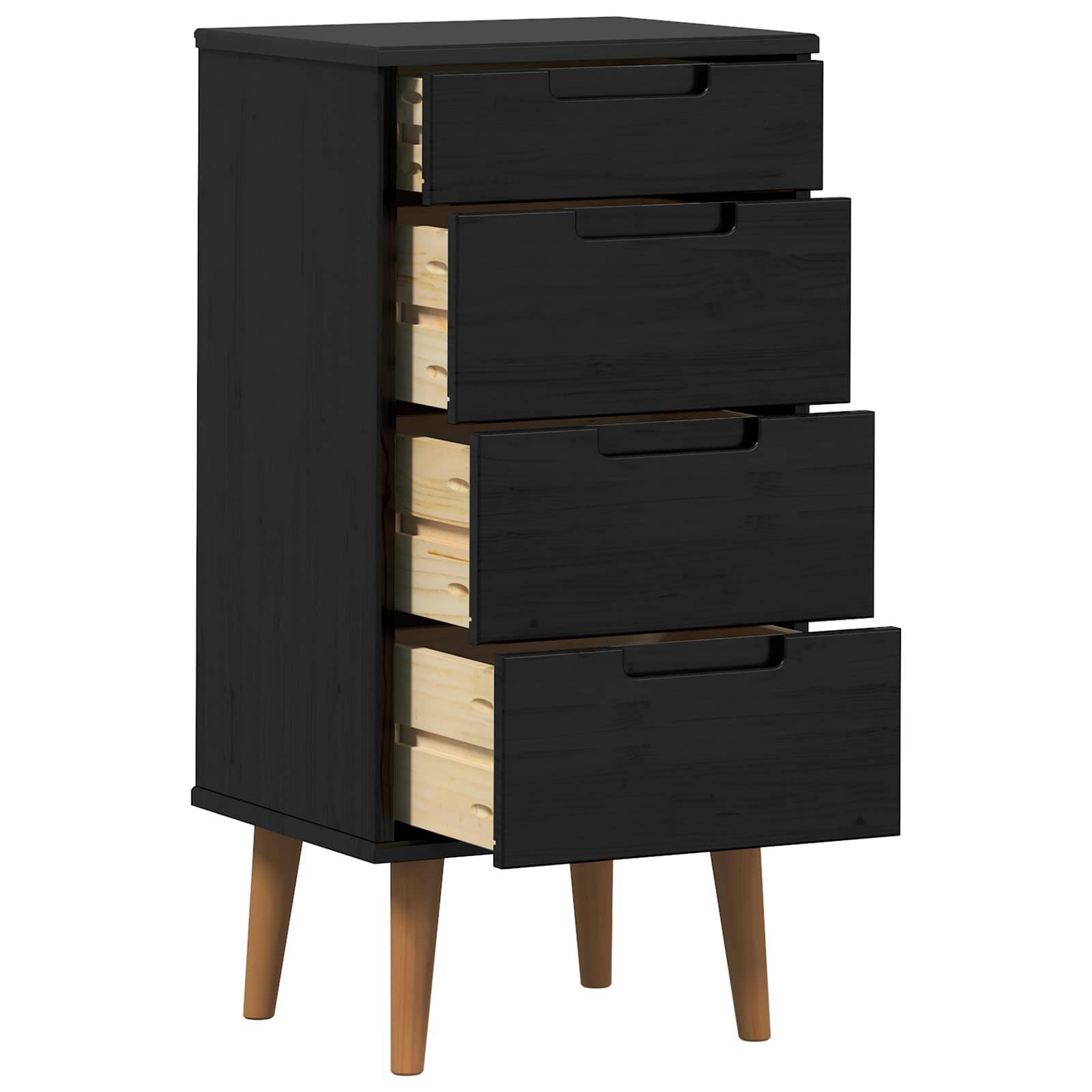 vidaXL Kommode MOLDE Schwarz 40 x 35 x 82 cm Massives Kiefernholz