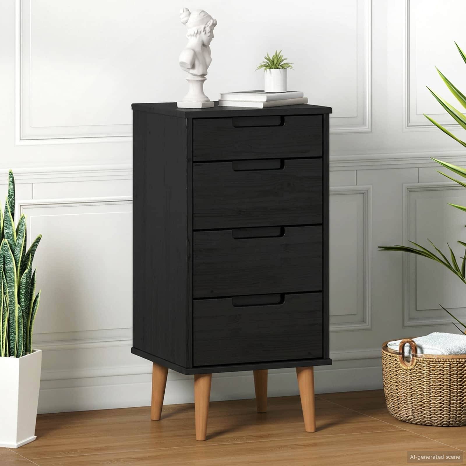 vidaXL Kommode MOLDE Schwarz 40 x 35 x 82 cm Massives Kiefernholz