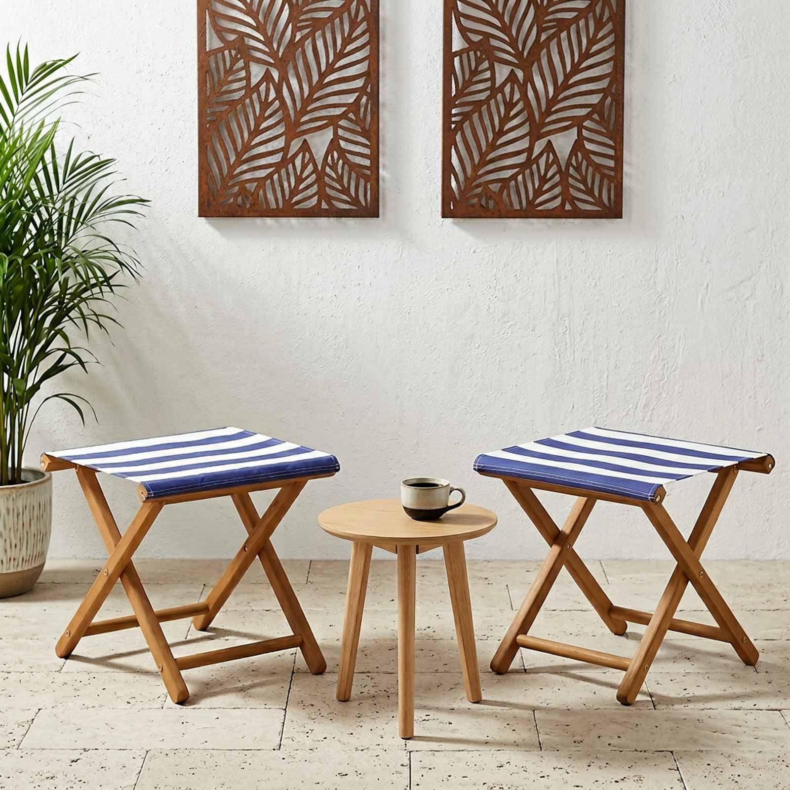vidaXL Liegestuhl 2 pcs Massives Eukalyptus Holz Blau und Weiß
