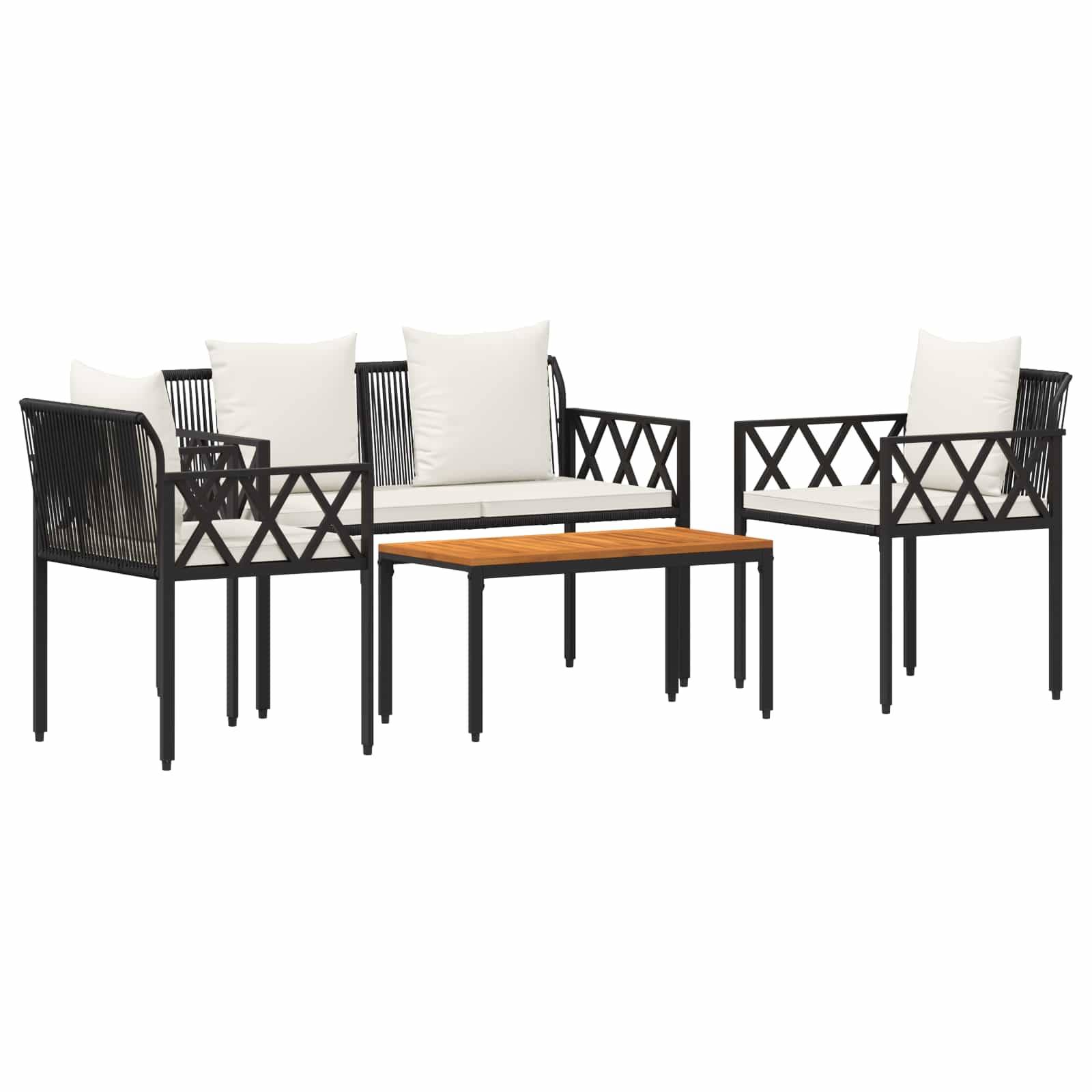vidaXL Gartenmöbel-Set 4 pcs Schwarz und Cremeweiß Poly-Rattan
