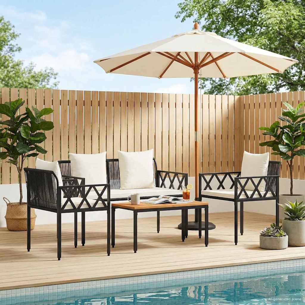 vidaXL Gartenmöbel-Set 4 pcs Schwarz und Cremeweiß Poly-Rattan