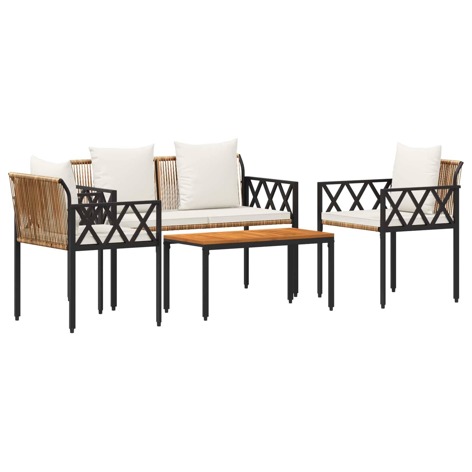 vidaXL Gartenmöbel-Set 4 pcs Braun und Creme Weiß Poly-Rattan