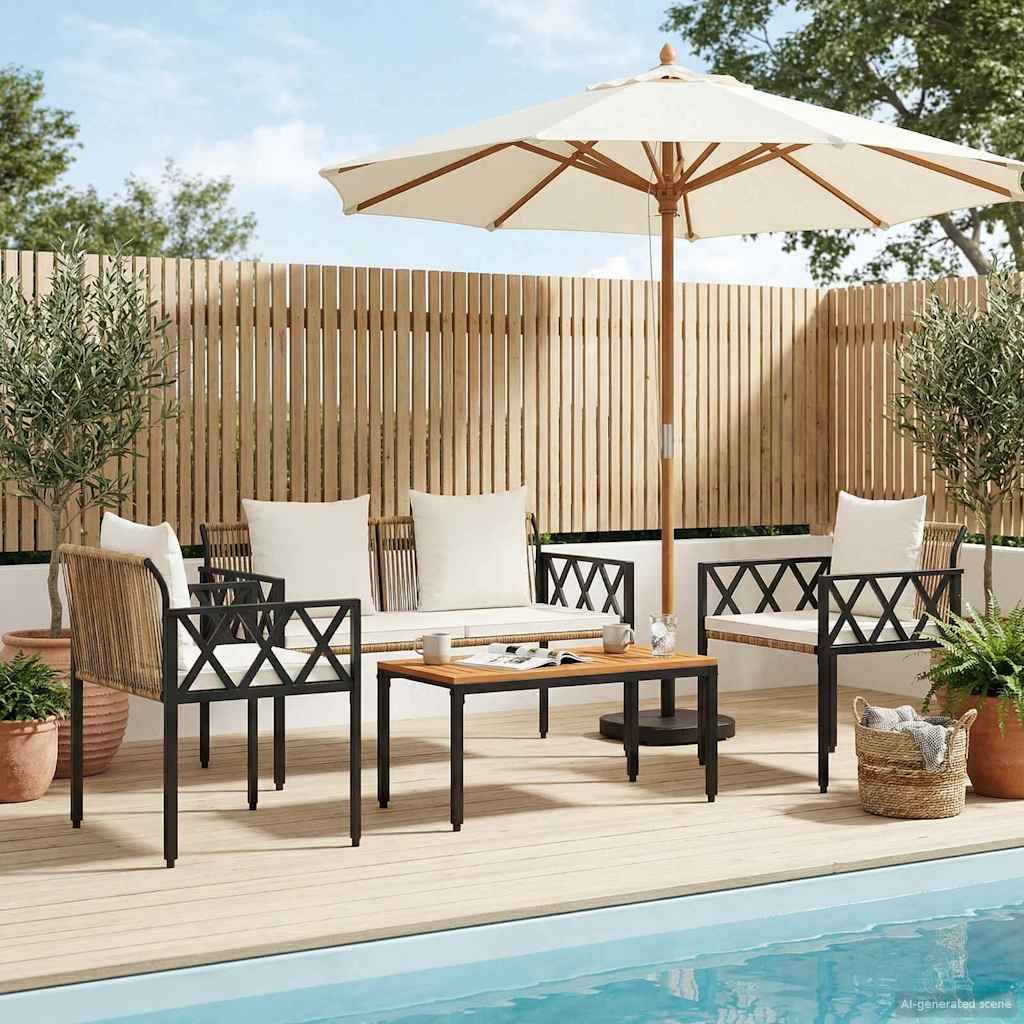 vidaXL Gartenmöbel-Set 4 pcs Braun und Creme Weiß Poly-Rattan