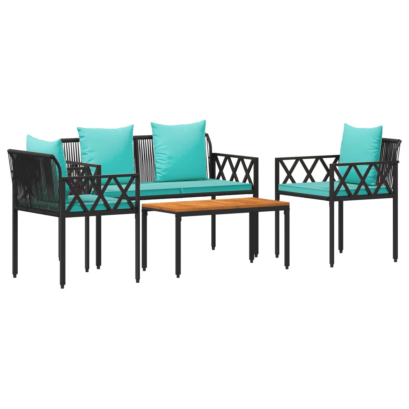 vidaXL Gartenmöbel-Set 4 Stück Schwarz und Türkis Poly-Rattan