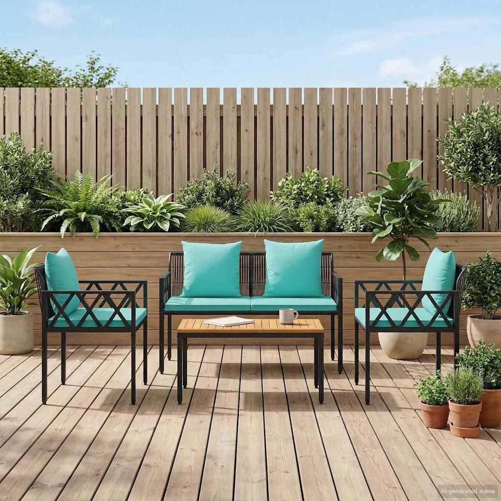vidaXL Gartenmöbel-Set 4 Stück Schwarz und Türkis Poly-Rattan