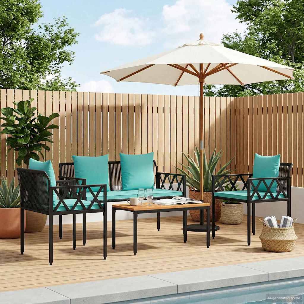 vidaXL Gartenmöbel-Set 4 Stück Schwarz und Türkis Poly-Rattan
