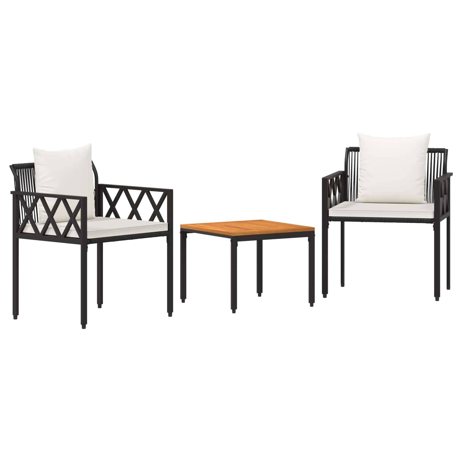 vidaXL Gartenmöbel-Set 3 pcs Schwarz und Cremeweiß Poly-Rattan