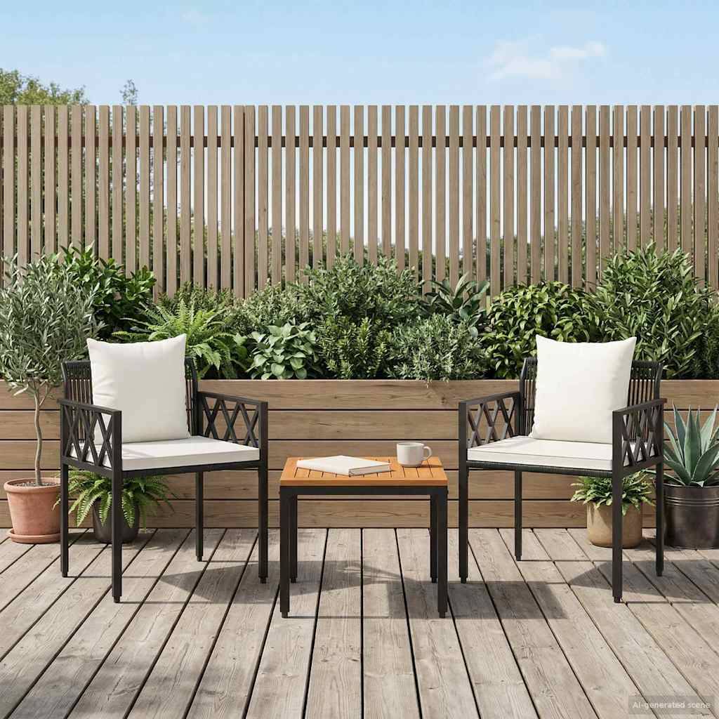 vidaXL Gartenmöbel-Set 3 pcs Schwarz und Cremeweiß Poly-Rattan