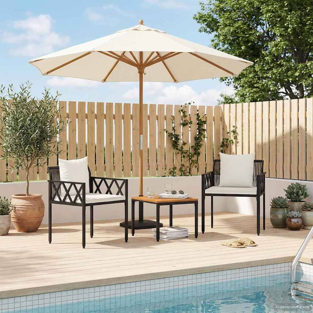 vidaXL Gartenmöbel-Set 3 pcs Schwarz und Cremeweiß Poly-Rattan