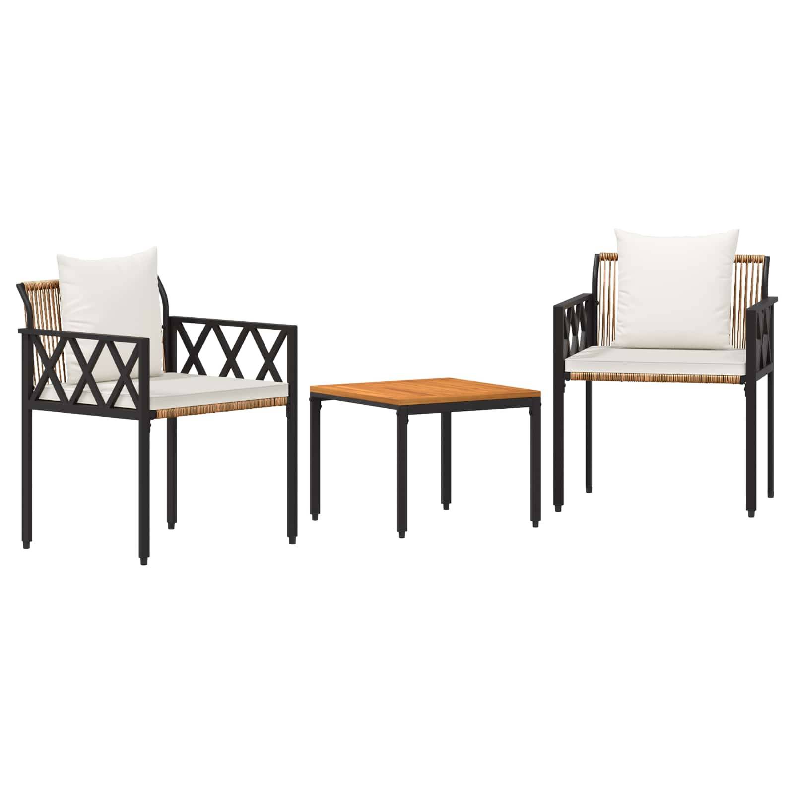 vidaXL Gartenmöbel-Set 3 pcs Braun und Creme Weiß Poly-Rattan